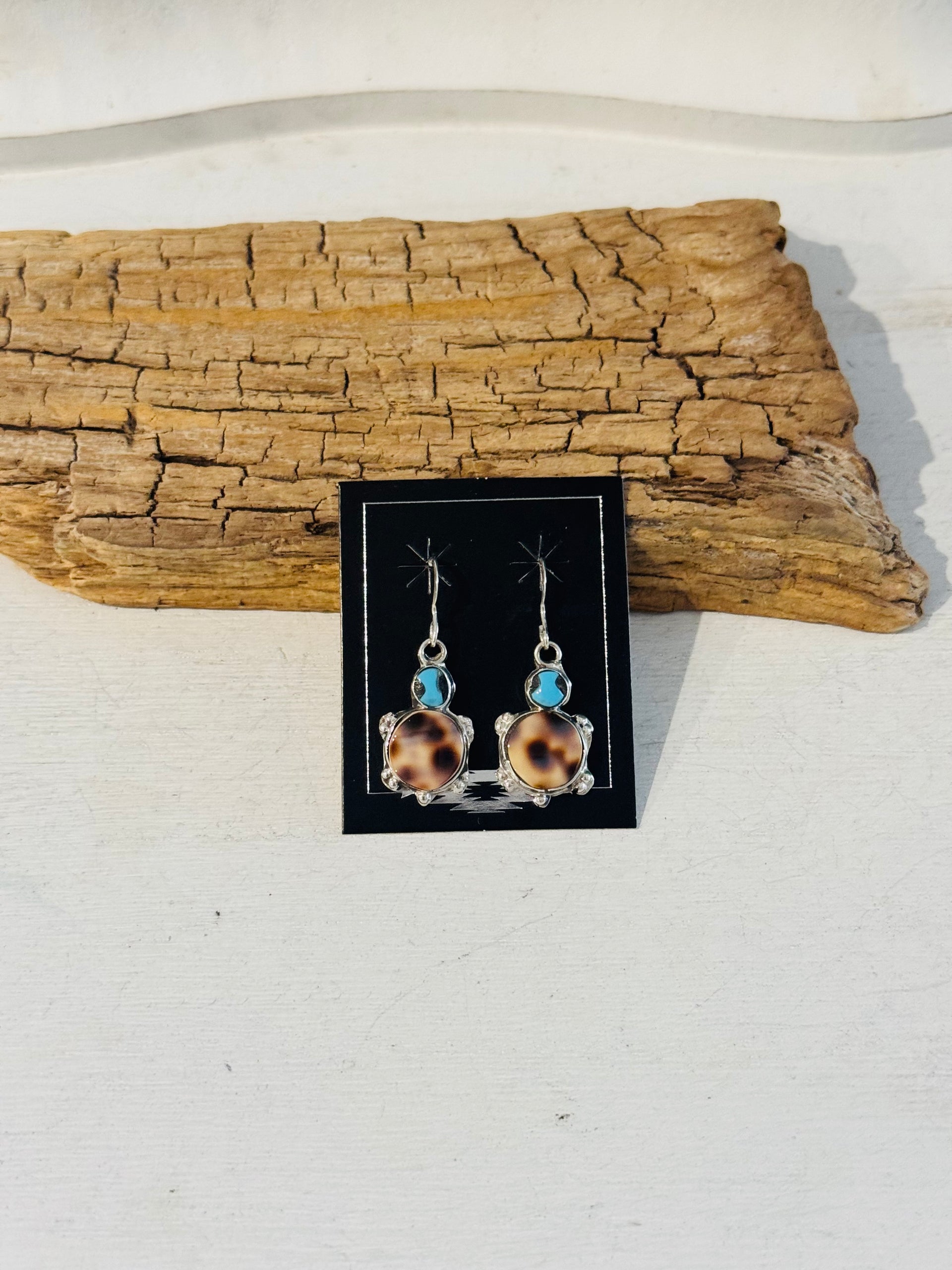 Zuni Made Multi Stone & Sterling Silver Dangle Turtle Earrings