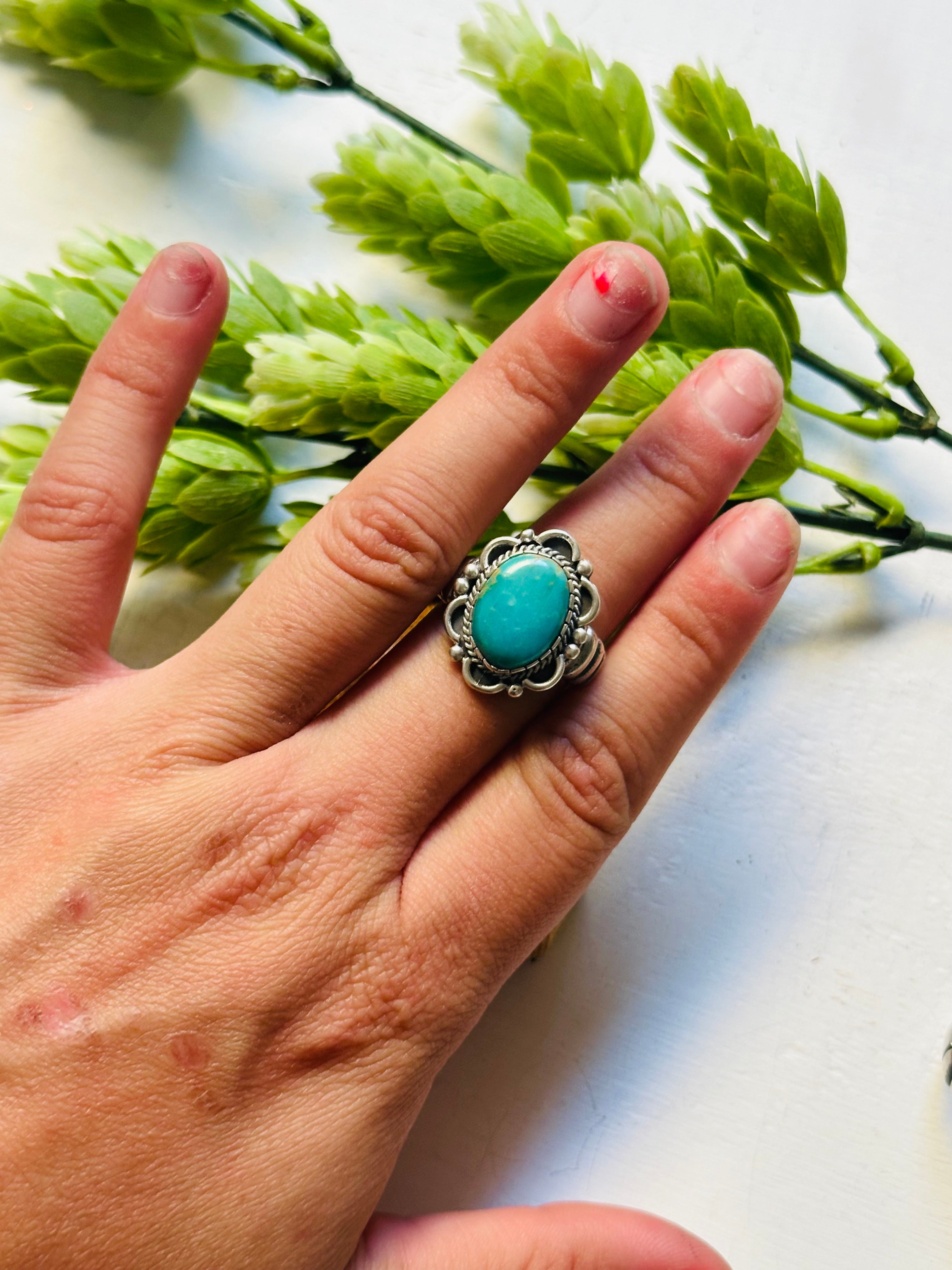 Navajo Made Kingman Turquoise & Sterling Silver Ring