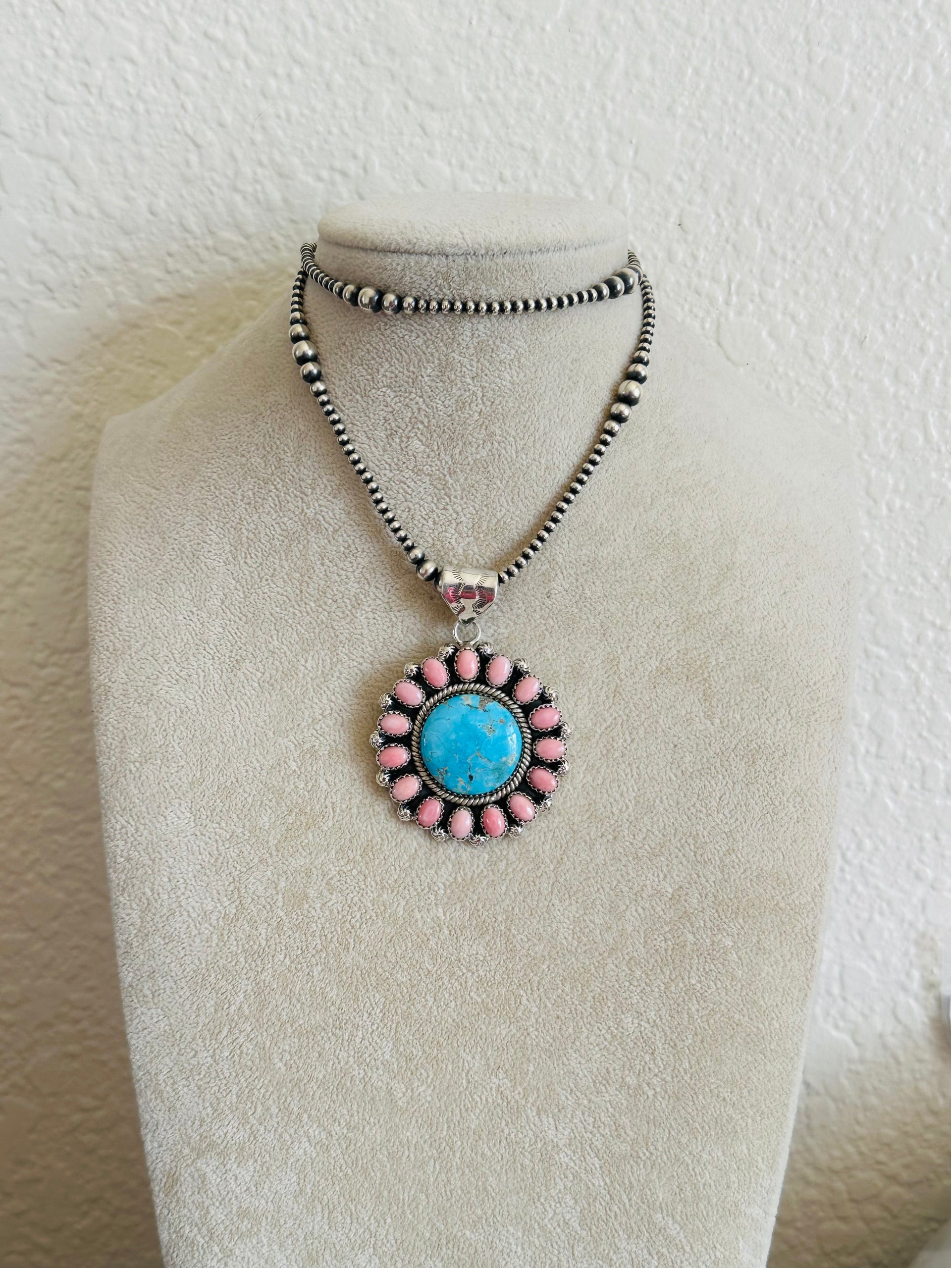Southwest Handmade Multi Stone & Sterling Silver Cluster Pendant