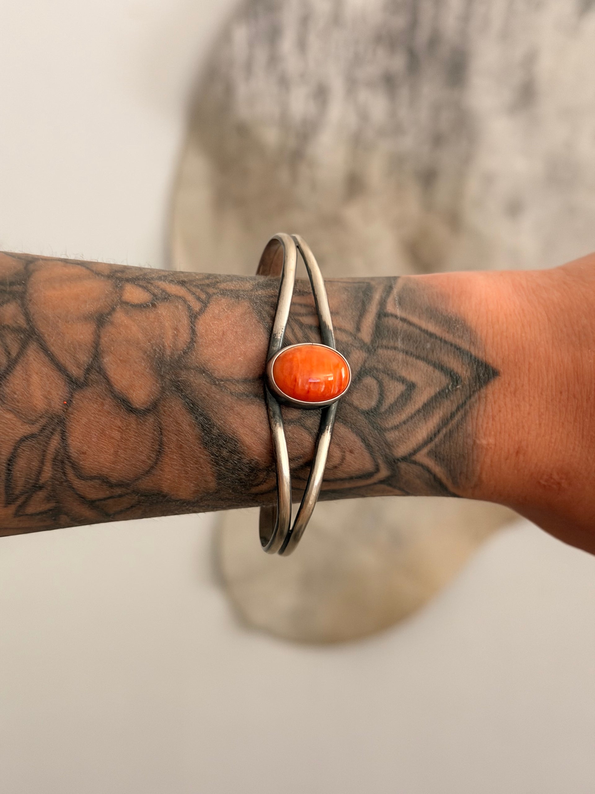 Dave Skeets Spiny Oyster & Sterling Silver Cuff Bracelet