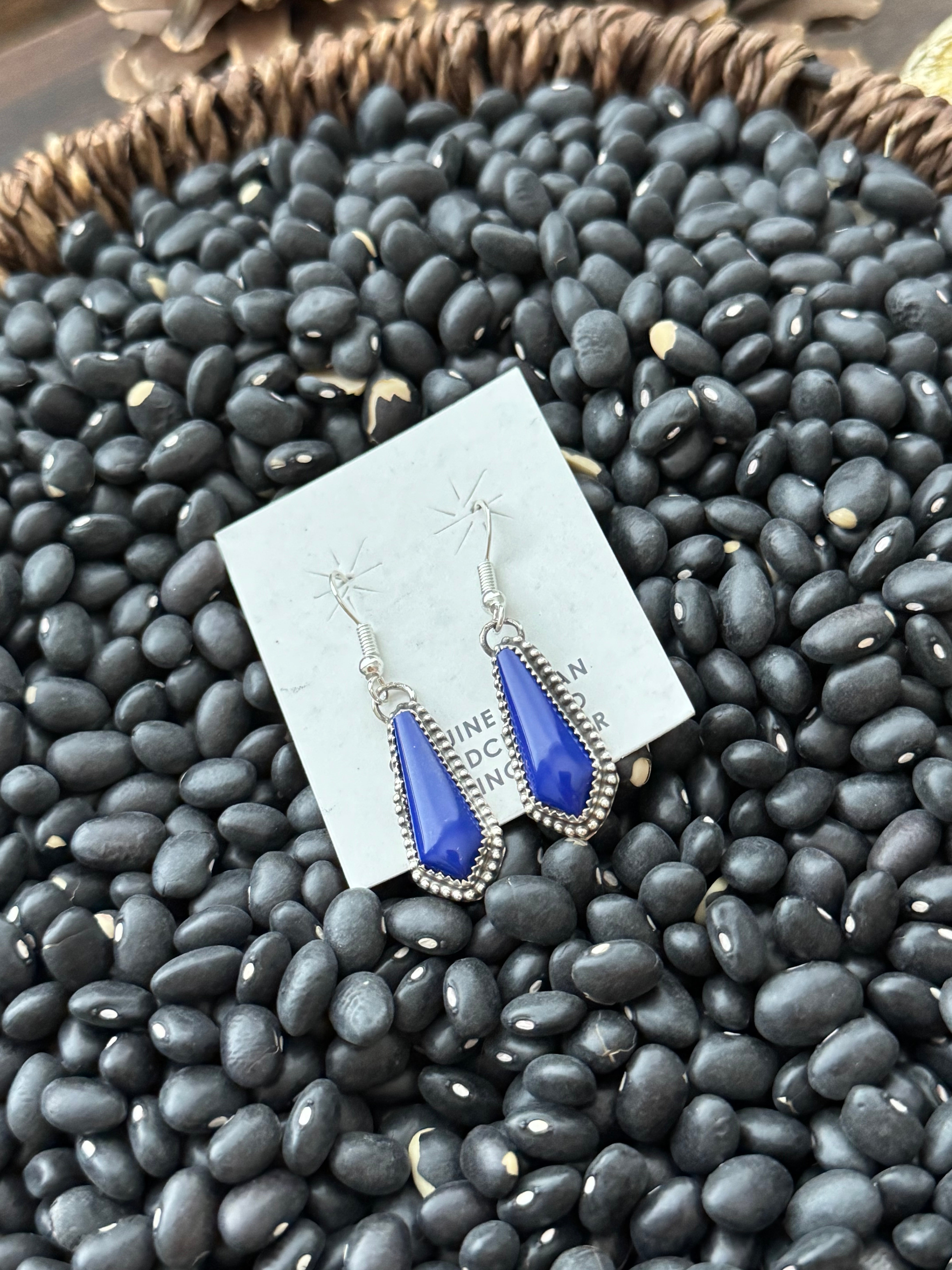 Navajo Made Lapis & Sterling Silver Dangle Earrings