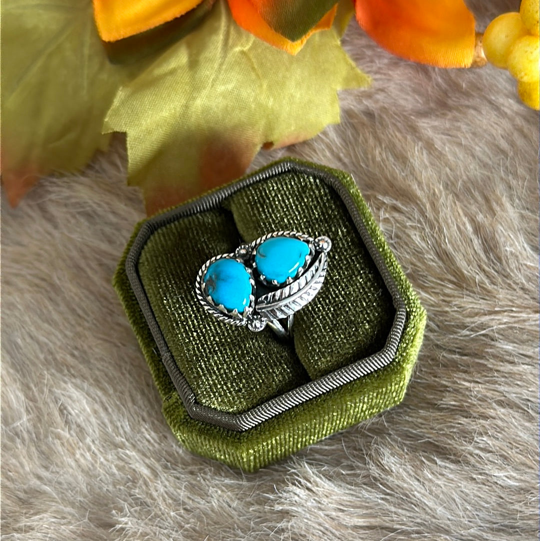 Southwest Handmade Kingman Turquoise & Sterling Silver Ring Size 7