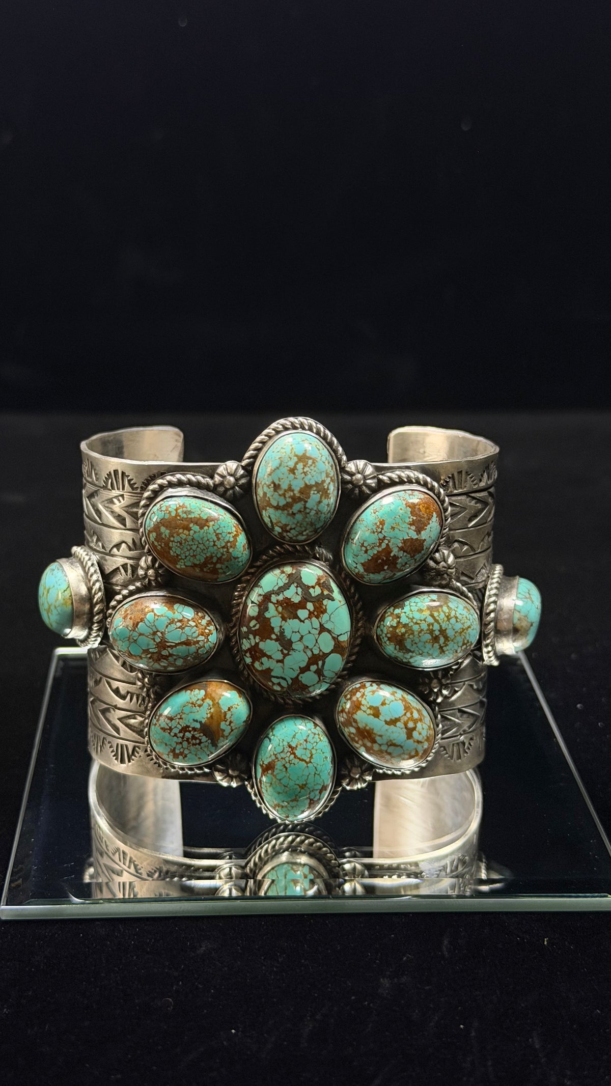 Rick Enriquez Mine 8 Turquoise & Sterling Silver Cluster Cuff Bracelet