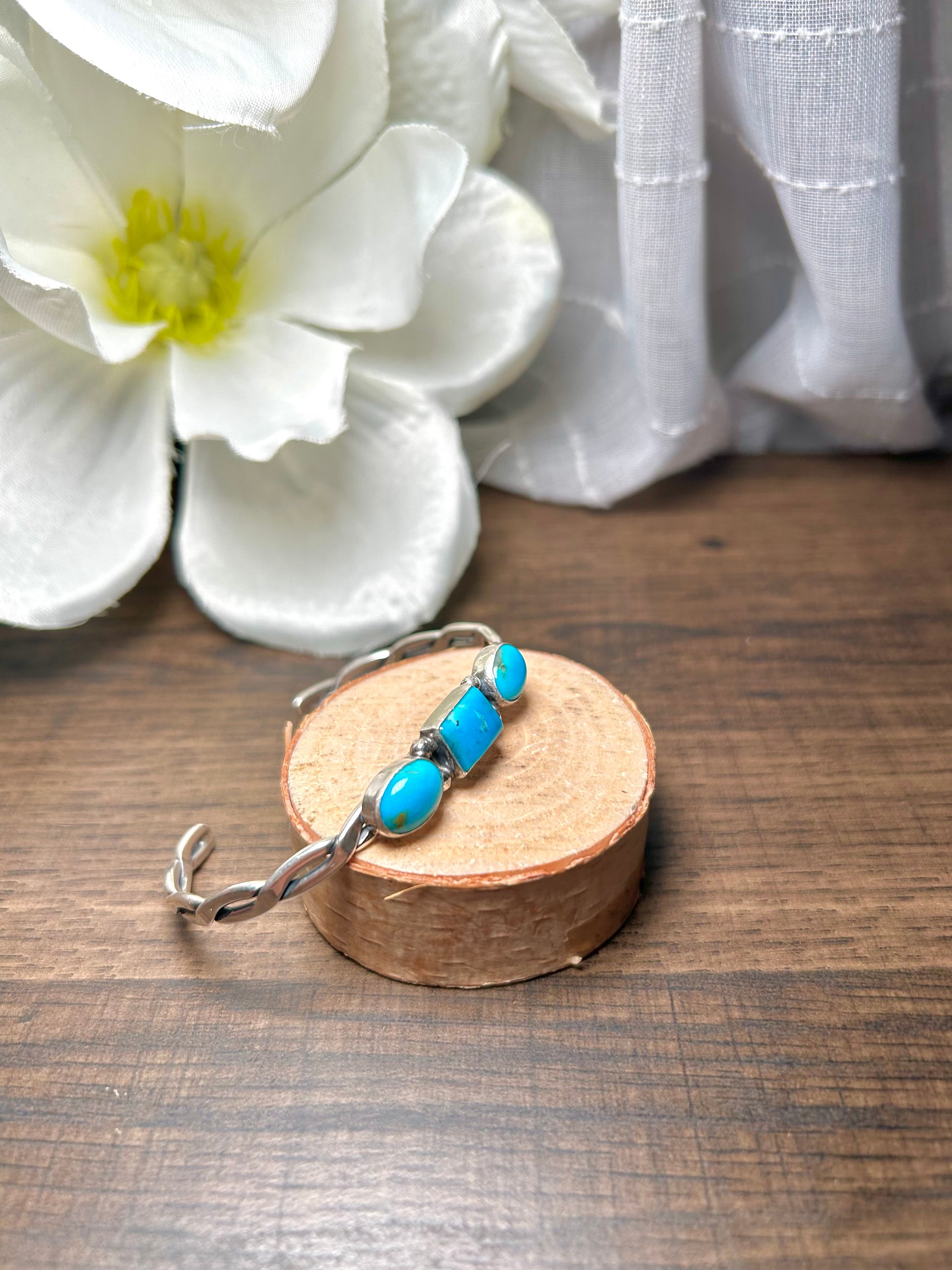 Navajo Made Kingman Turquoise & Sterling Silver Cuff Bracelet