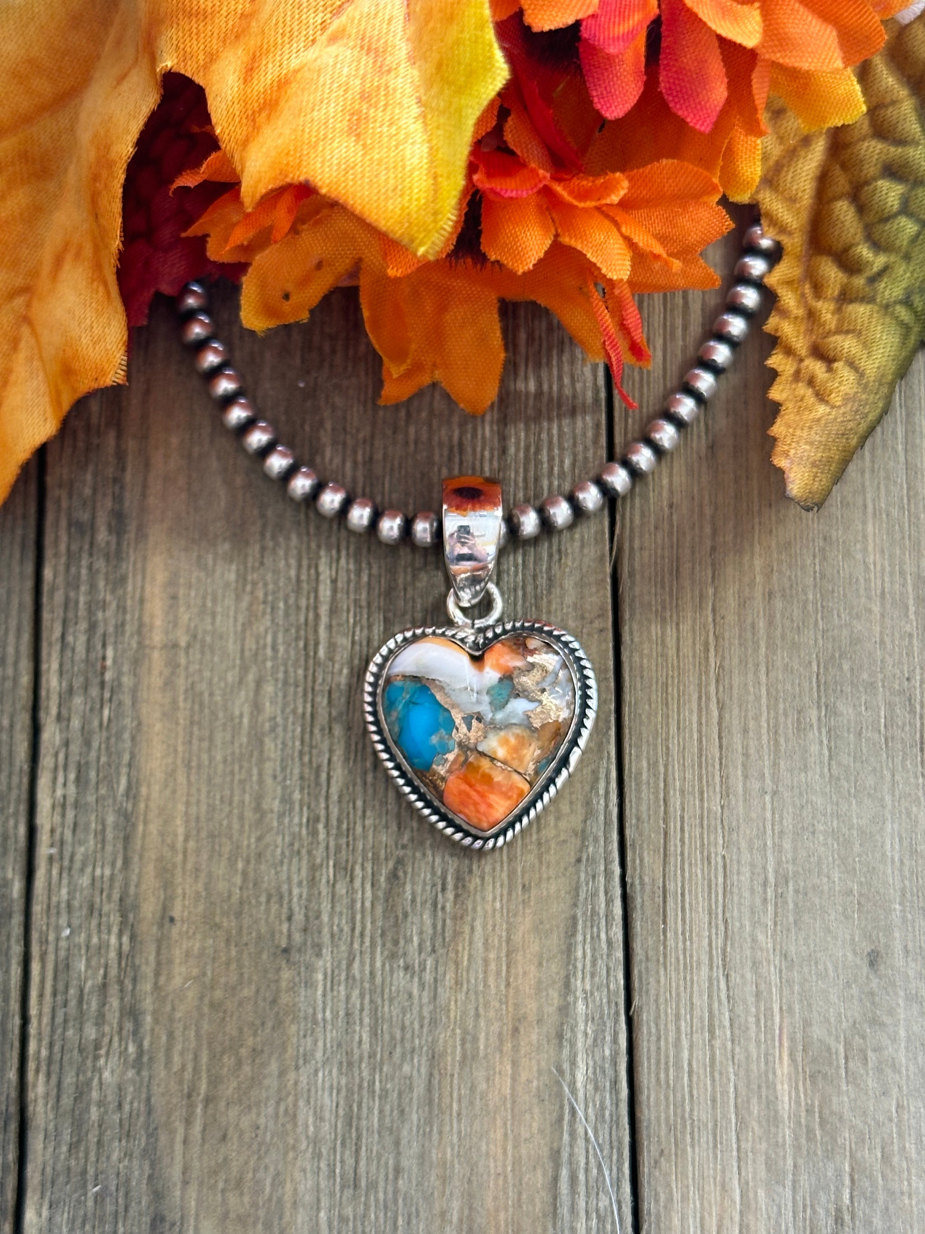 Southwest Handmade Mohave Turquoise & Sterling Silver Heart Pendant