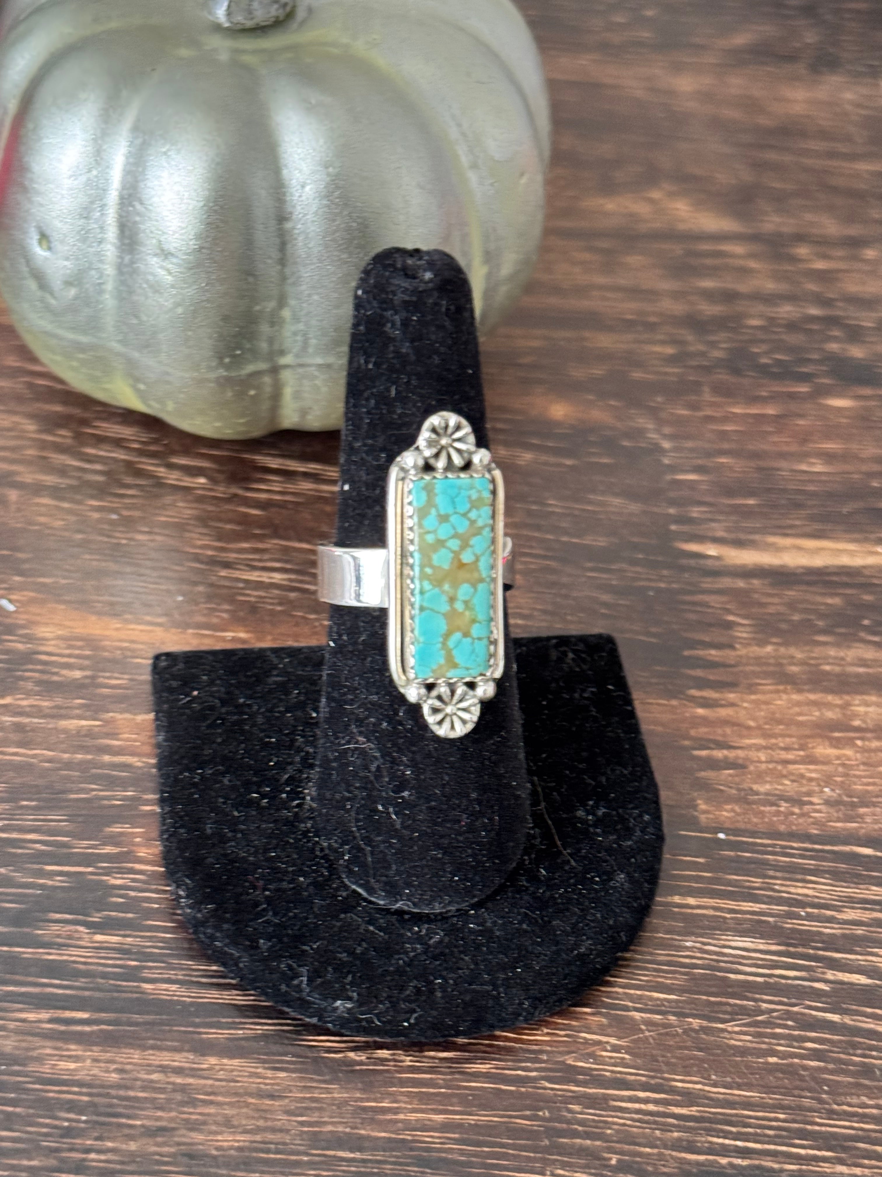 Southwest Handmade Number 8 Turquoise & Sterling Silver Adjustable Ring