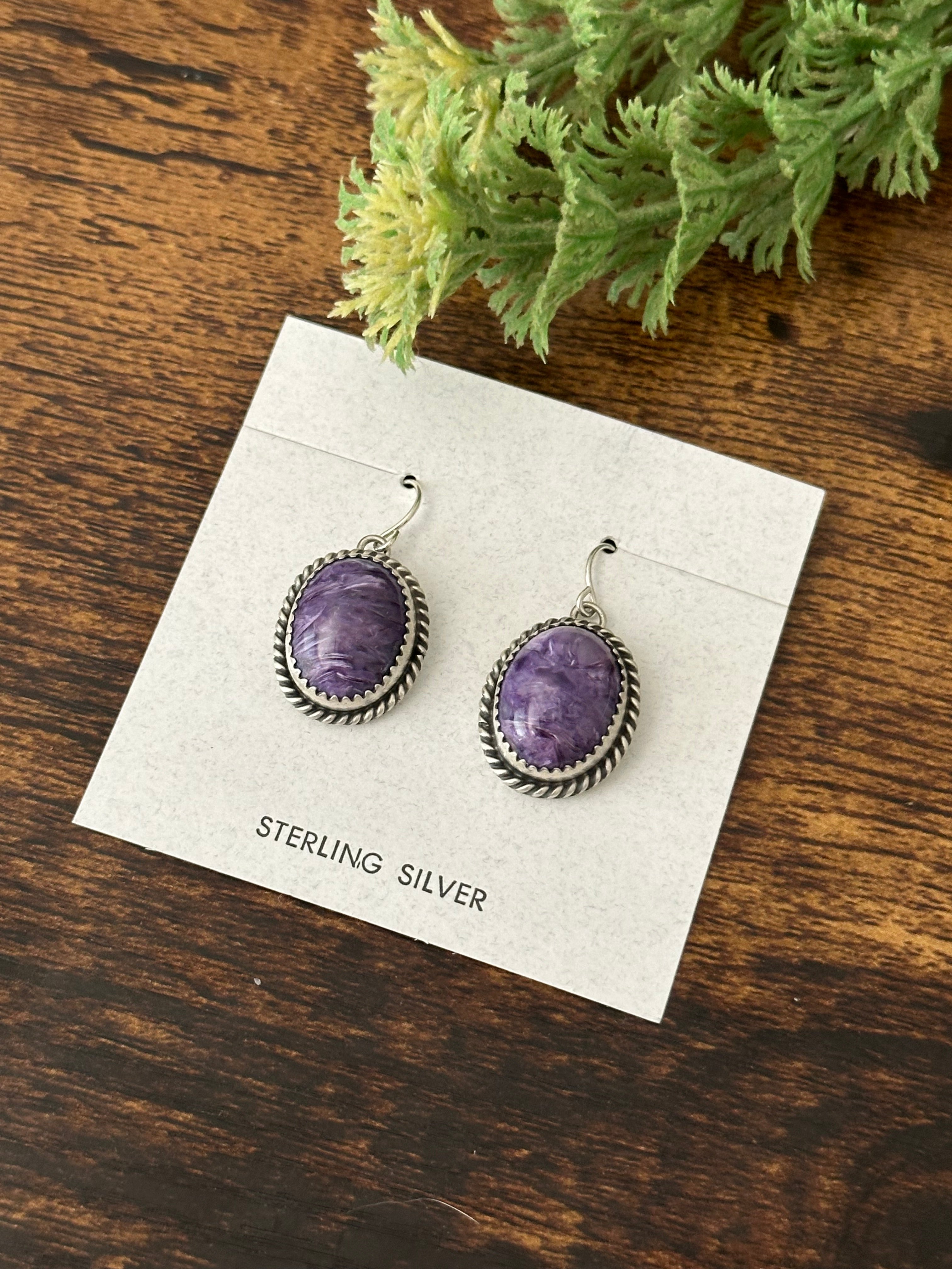 Freda Martinez Charoite & Sterling Silver Dangle Earrings