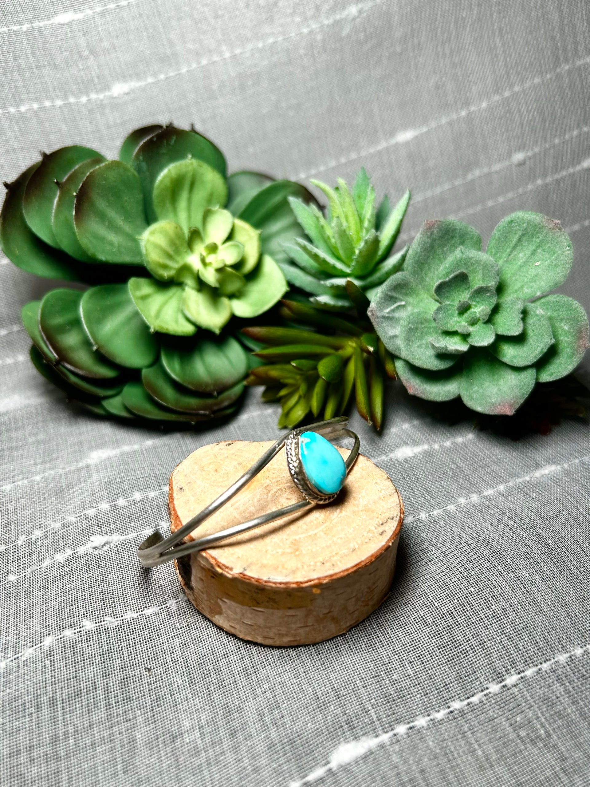 Navajo Made Blue Ridge Turquoise & Sterling Silver Cuff Bracelet