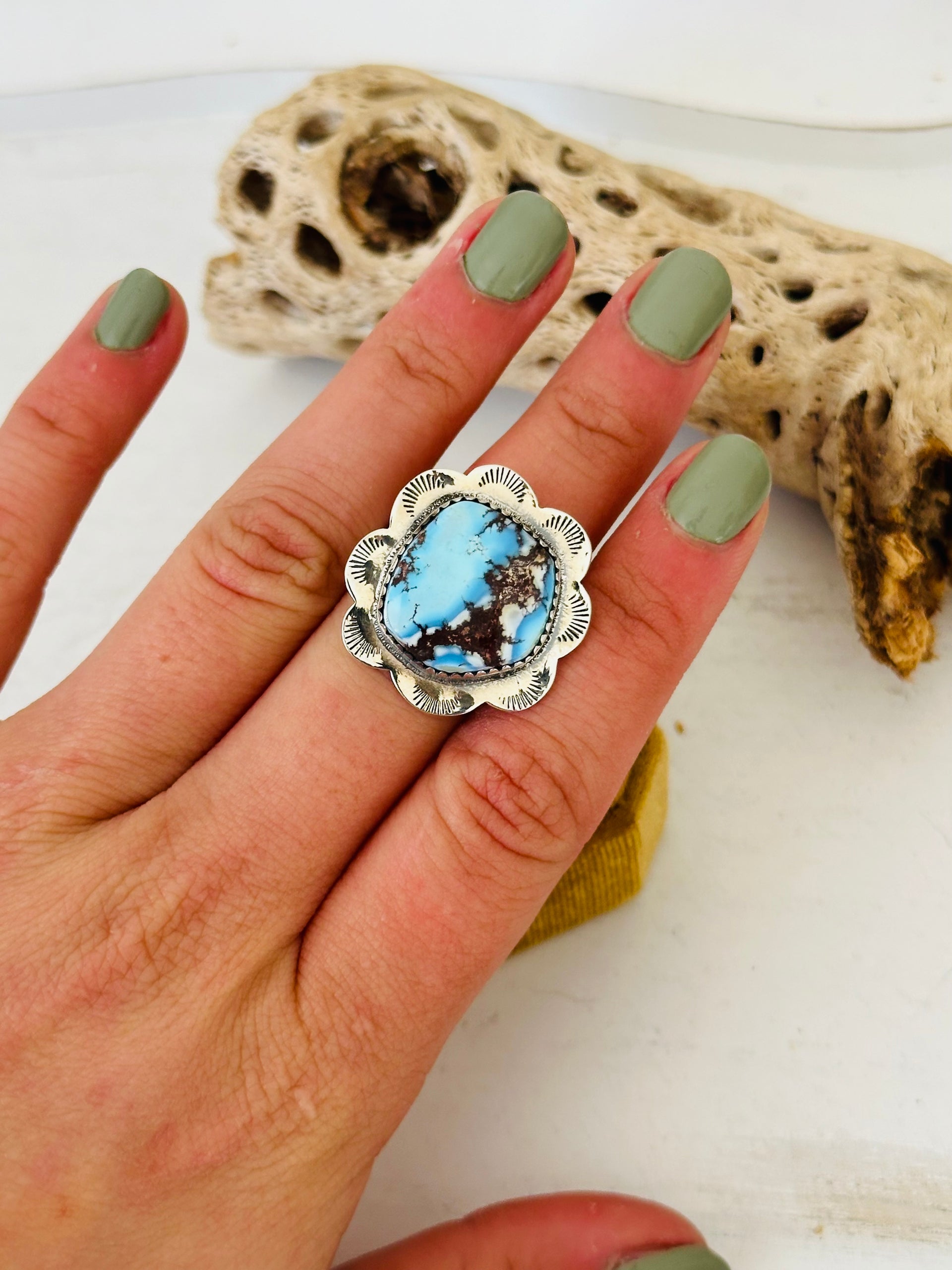 Southwest Handmade Golden Hills Turquoise & Sterling Silver Adjustable Ring