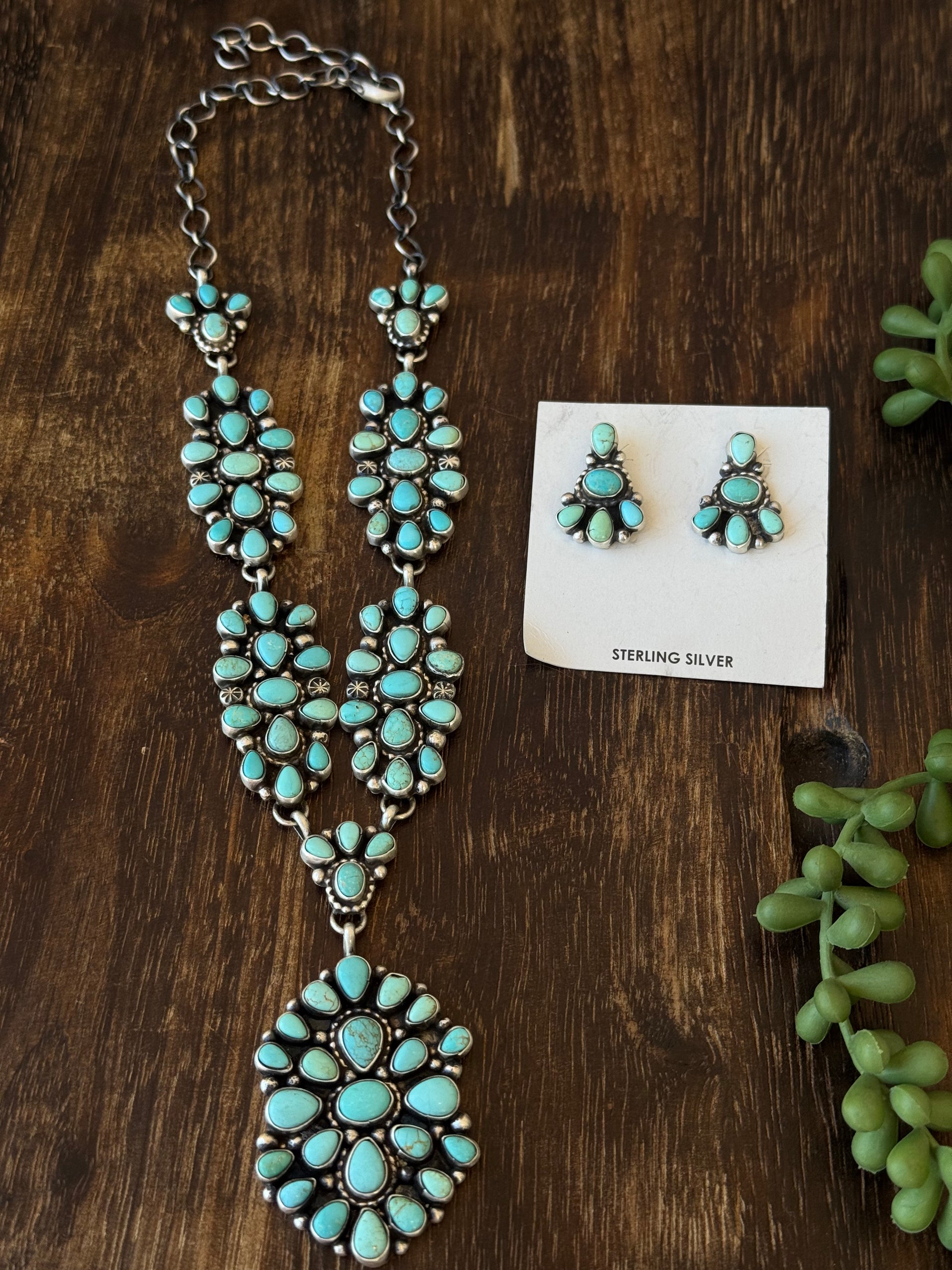 Sheila Becenti Kingamn Turquoise & Sterling Silver Cluster Necklace Set