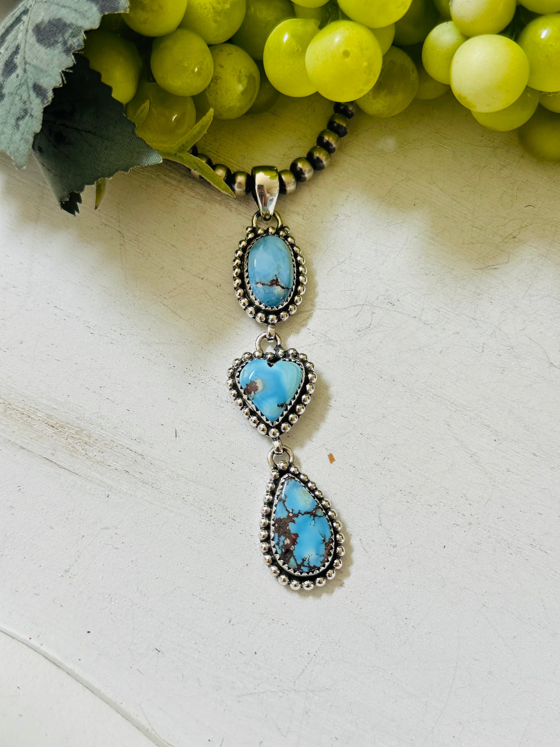 Southwest Handmade Golden Hills Turquoise & Sterling Silver Cluster Pendant