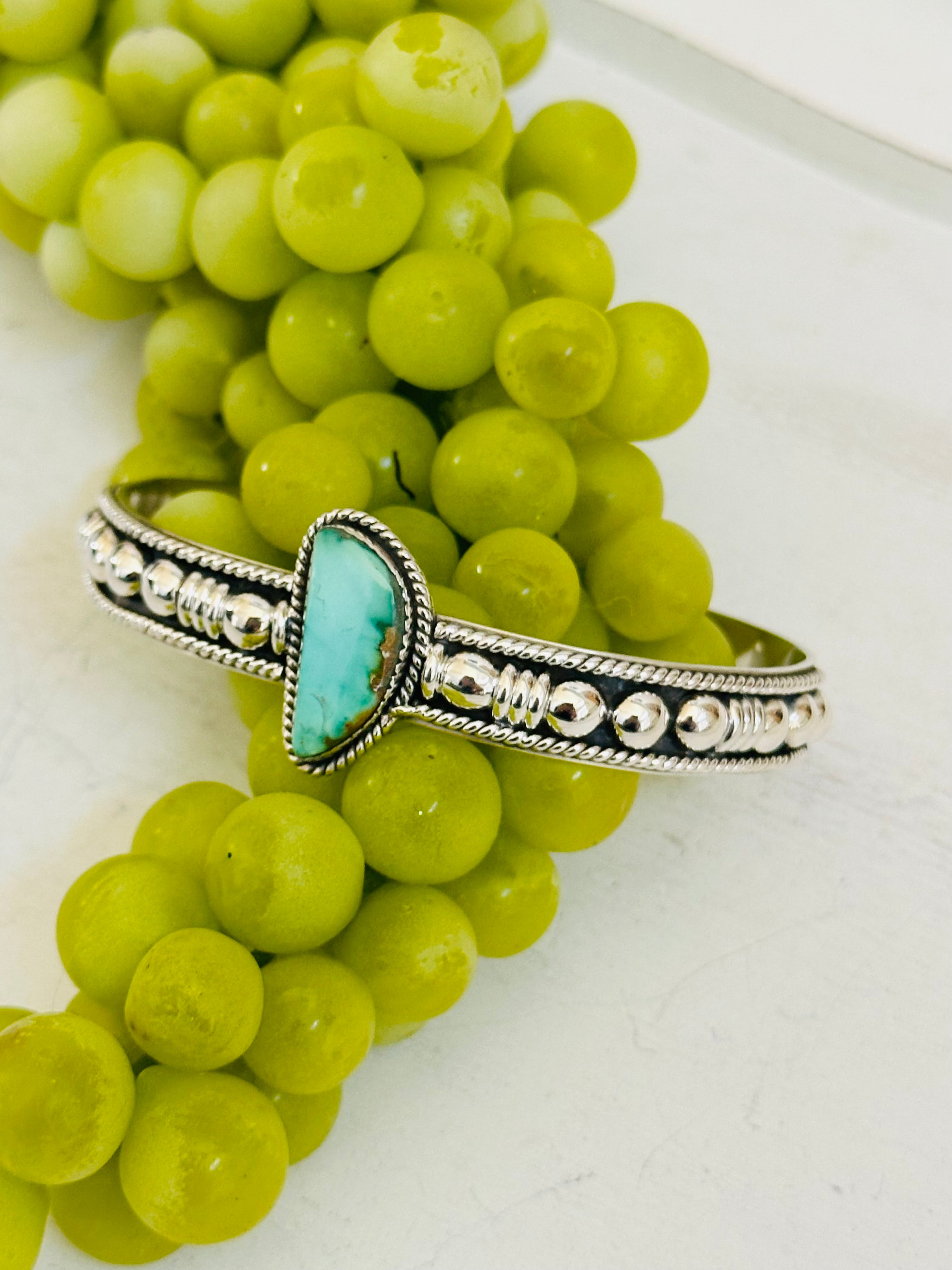 Southwest Made Emerald Valley Turquoise & Sterling Silver Cuff Bracelet