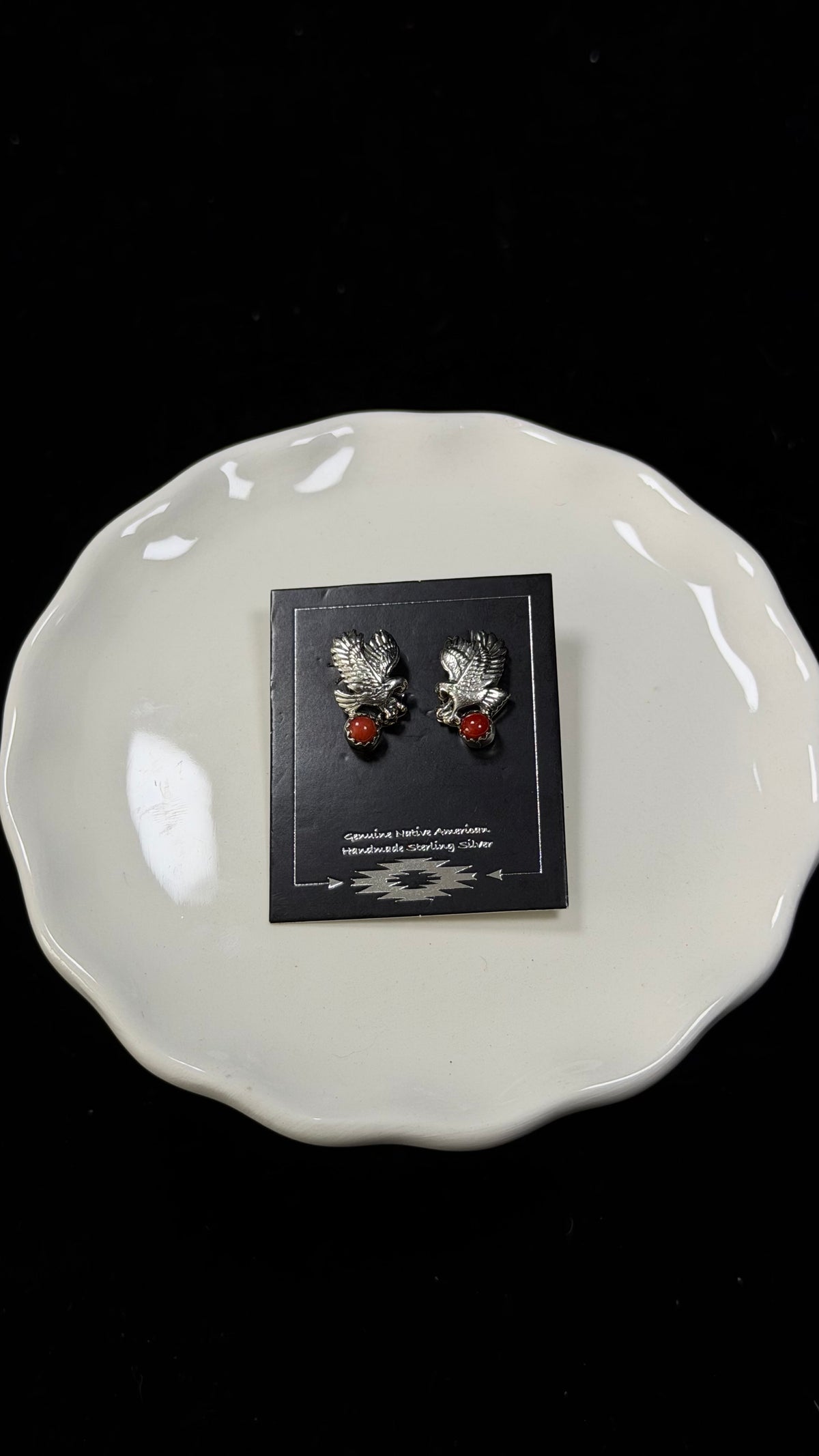 Navajo Made Red Coral & Sterling Silver Post Earrings