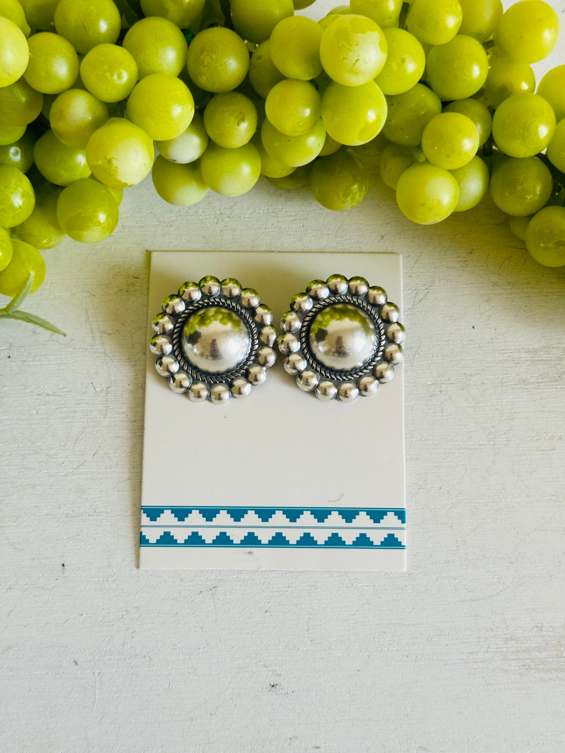 Navajo Made Sterling Silver Post Concho Earrings