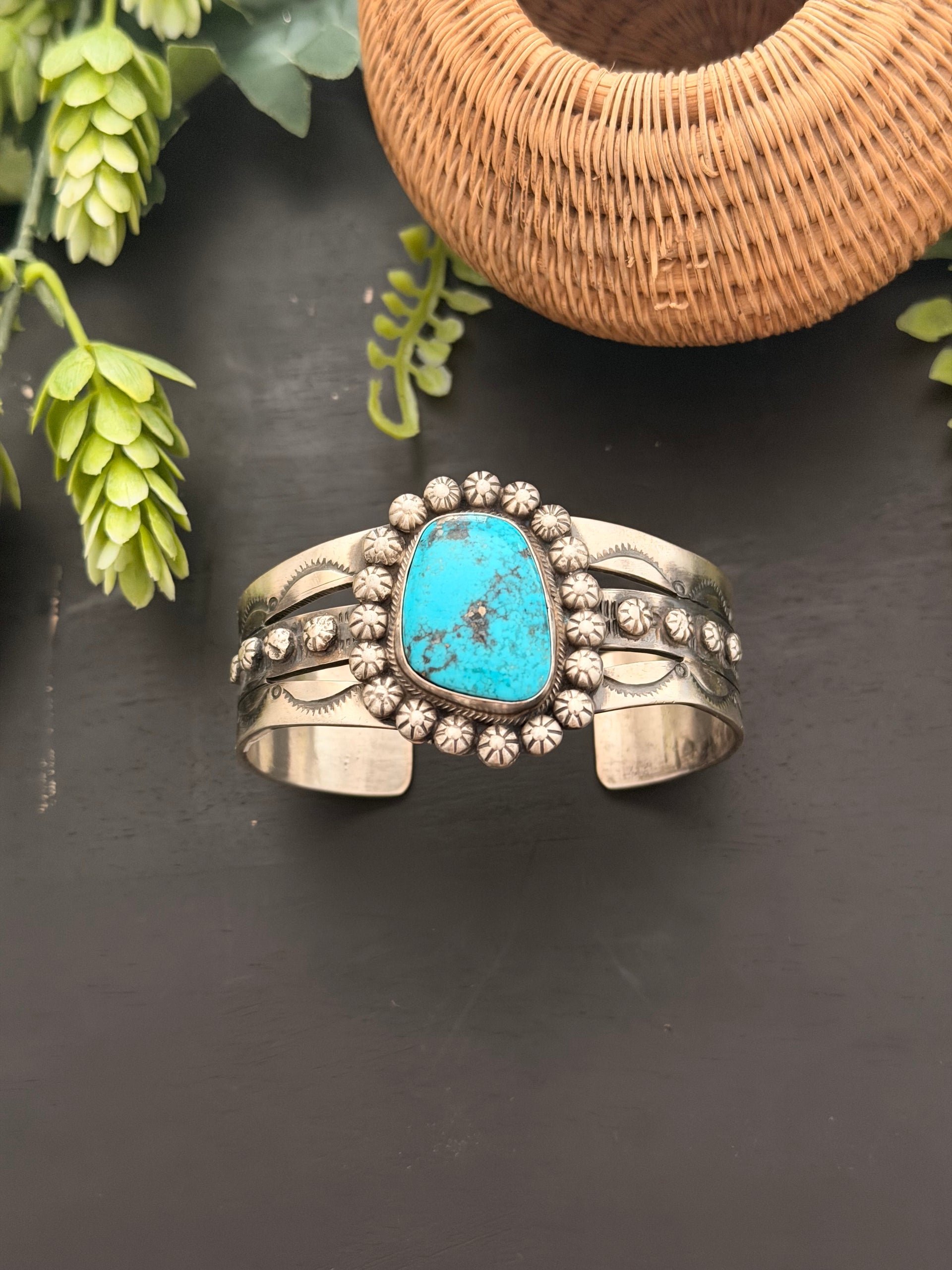 Navajo Made Egyptian Turquoise & Sterling Silver Cuff Bracelet