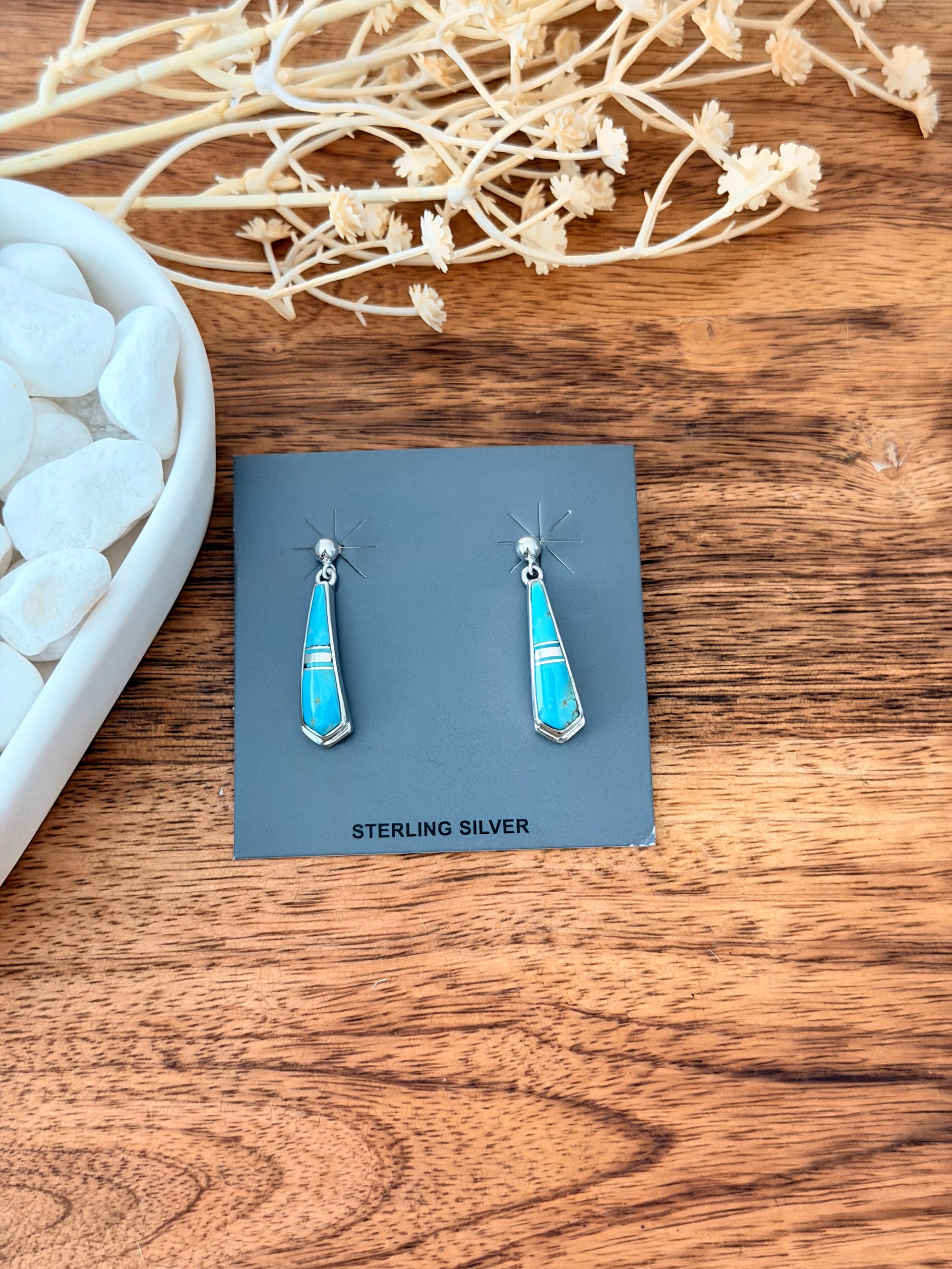 Rick Tolino Kingman Turquoise & Sterling Silver Post Dangle Earrings