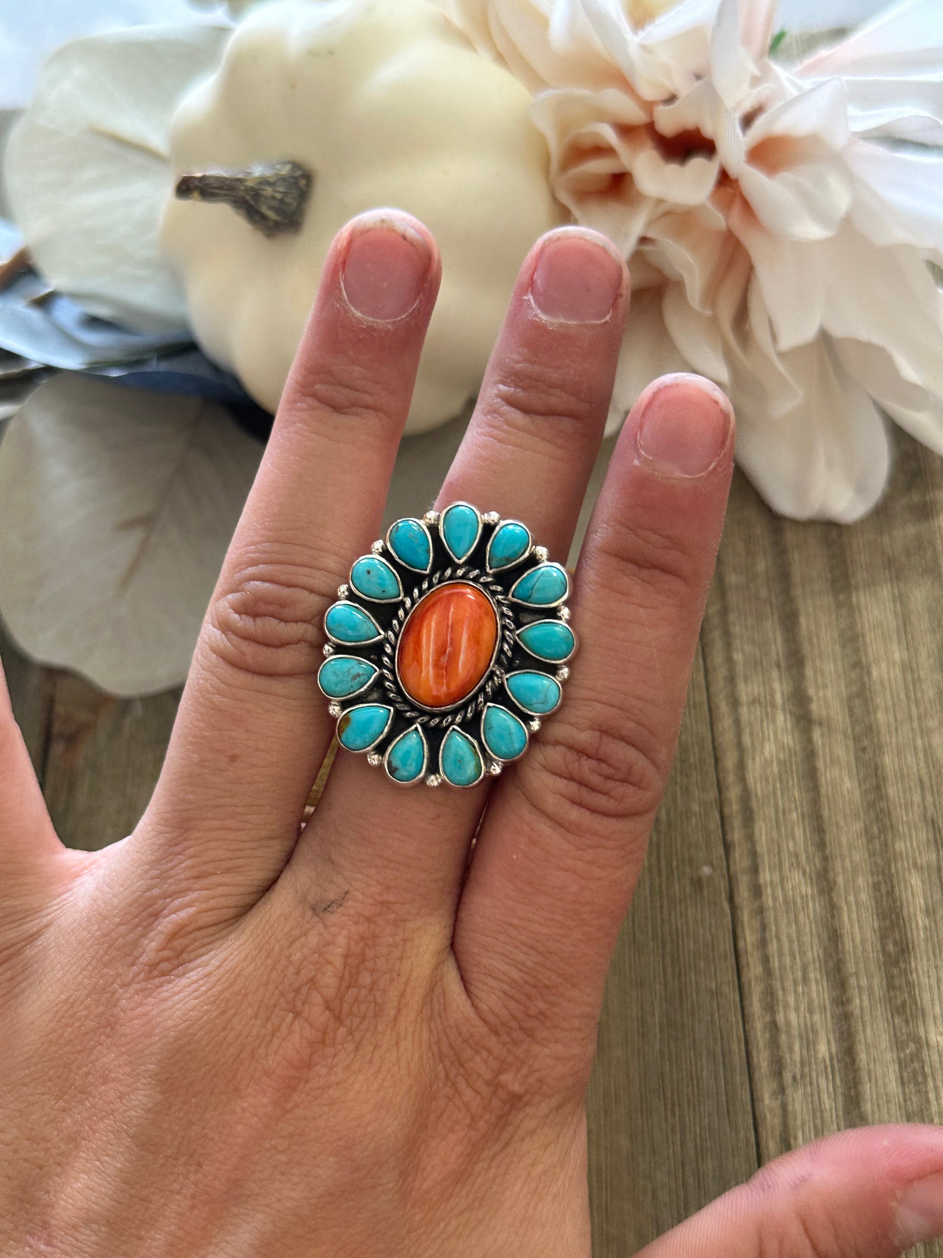 Southwest Handmade Multi Stone & Sterling Silver Adjustable Ring