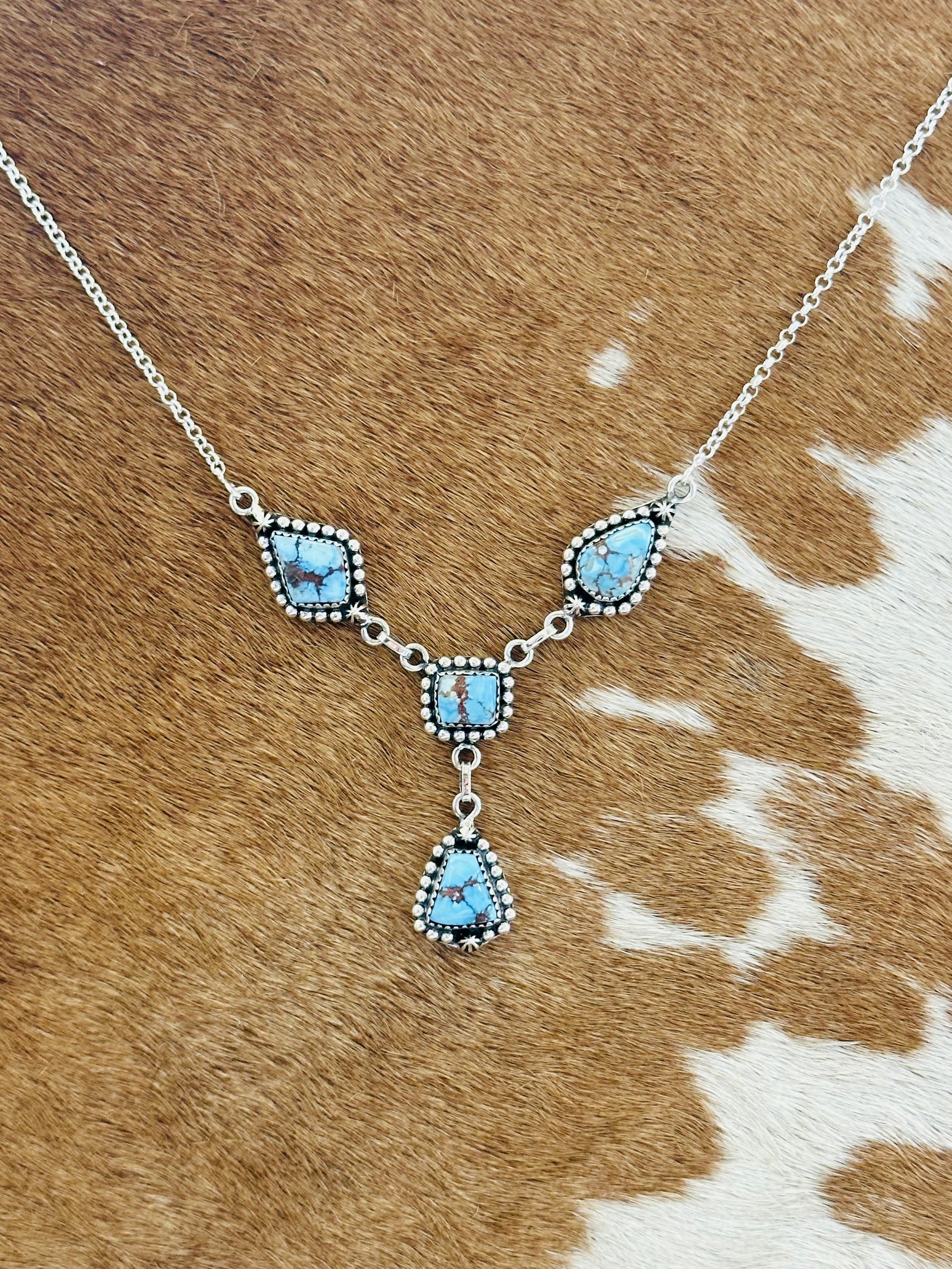 Southwest Handmade Golden Hills Turquoise & Sterling Silver Lariat Necklace