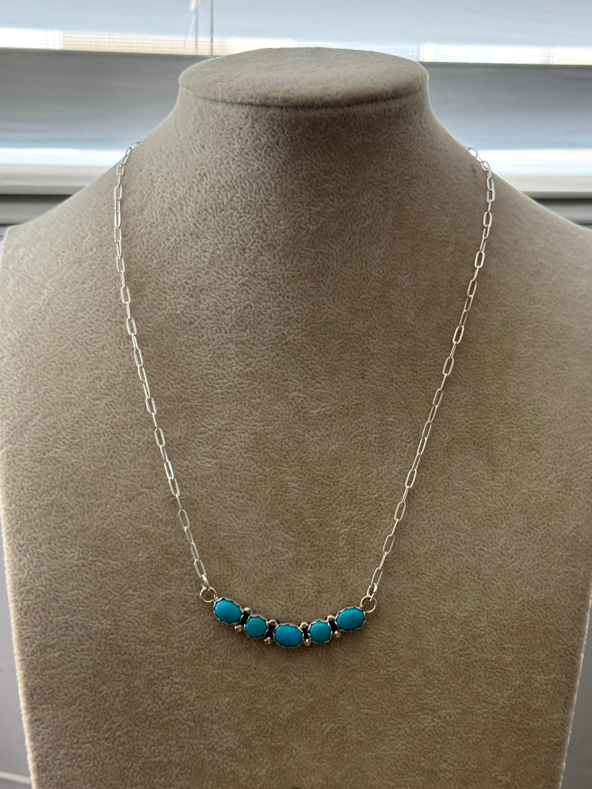 Navajo Made Sleeping Beauty Turquoise & Sterling Sliver Bar Necklace