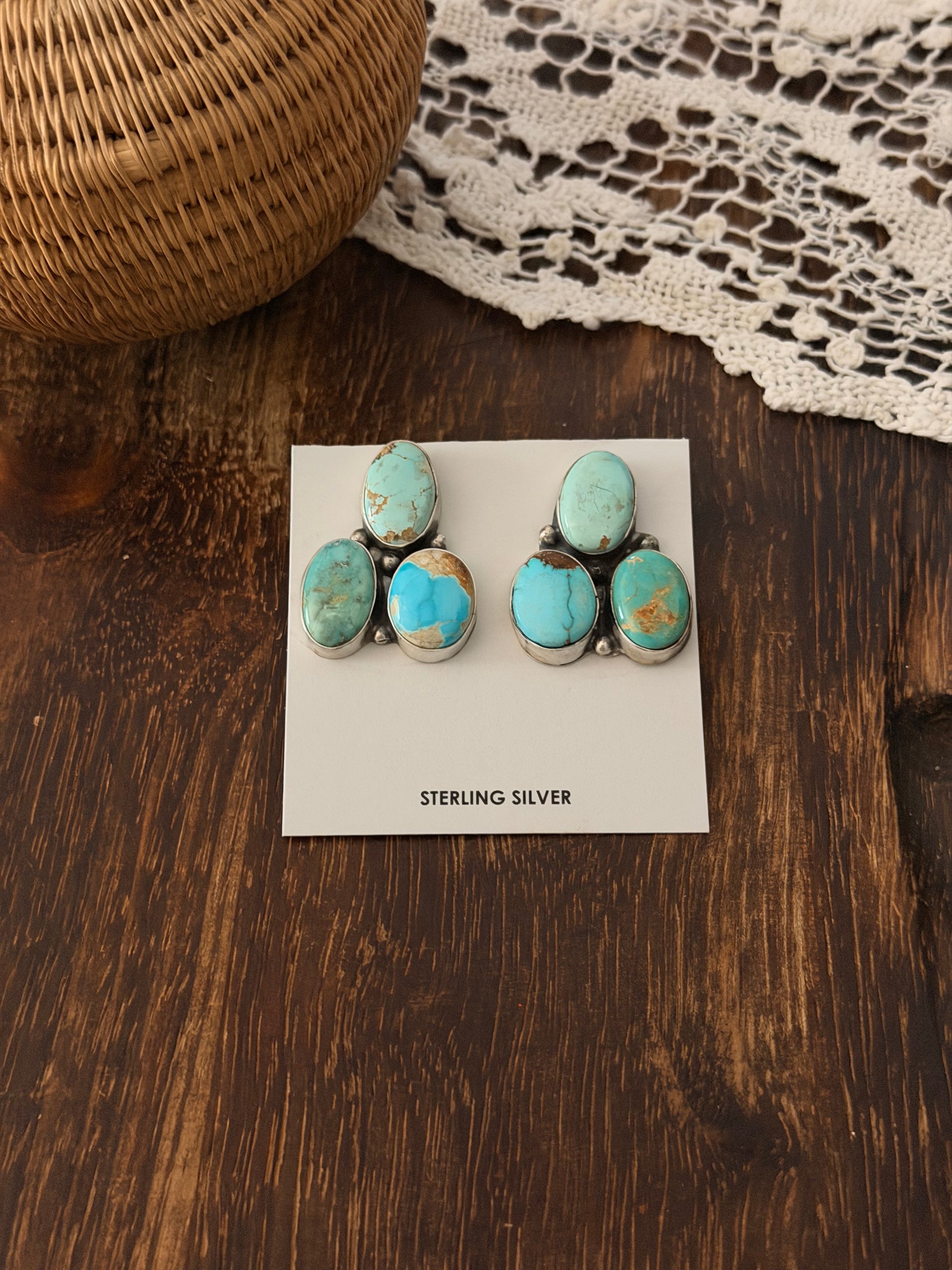 Ella Peters Royston Turquoise & Sterling Silver Post Cluster Earrings