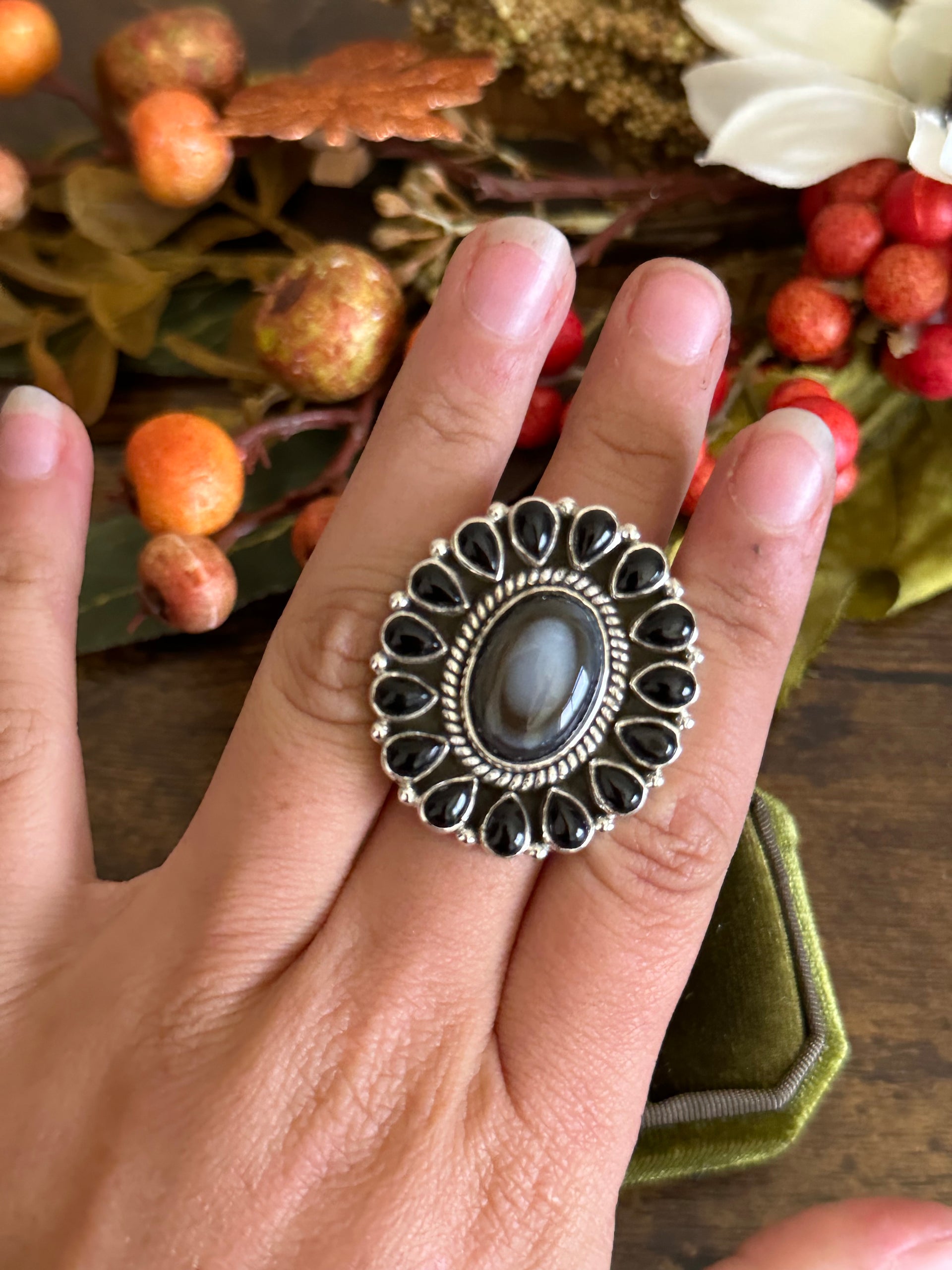 Southwest Handmade Multi Stone & Sterling Silver Adjustable Ring