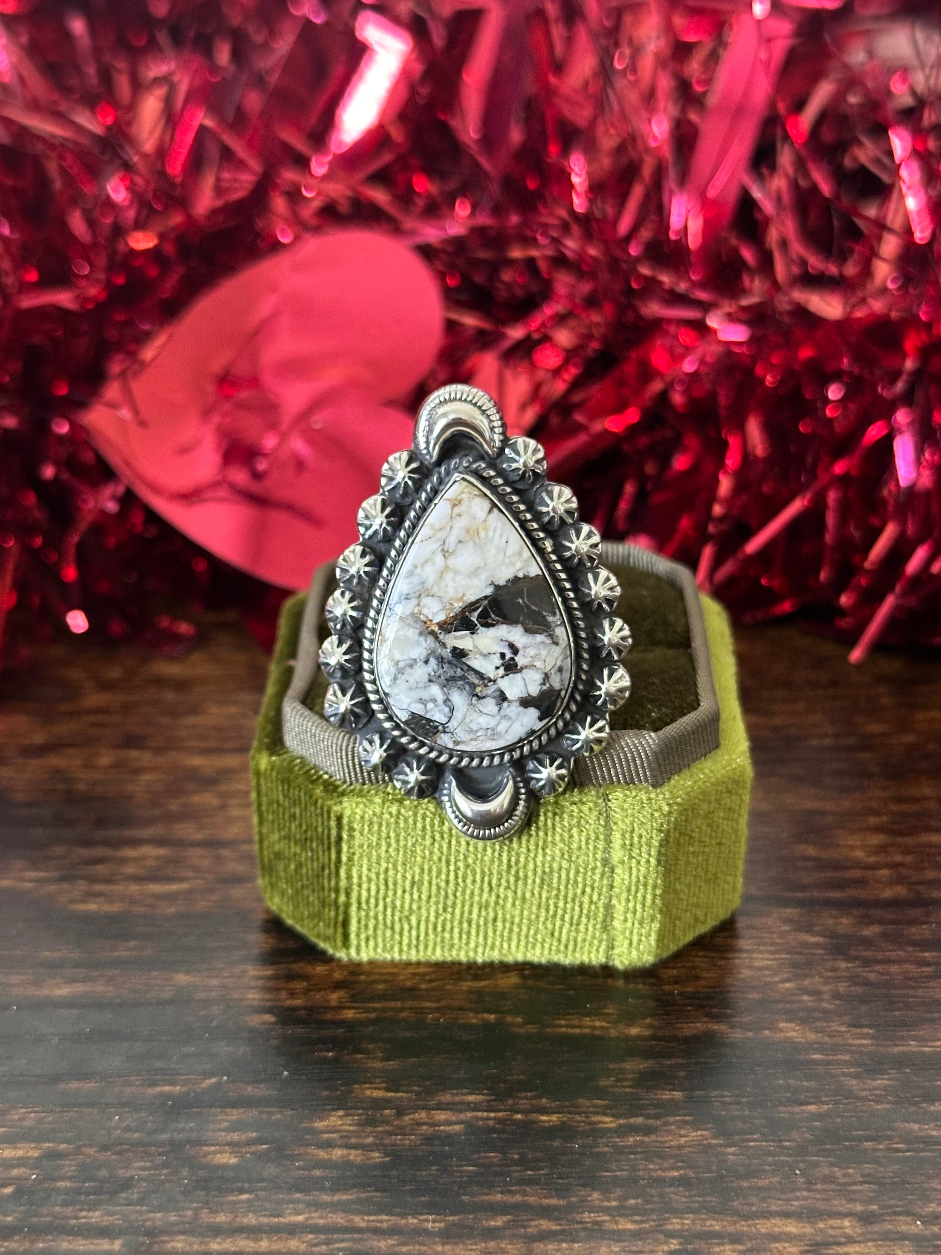 Southwest Handmade White Buffalo & Sterling Silver Adjustable Ring