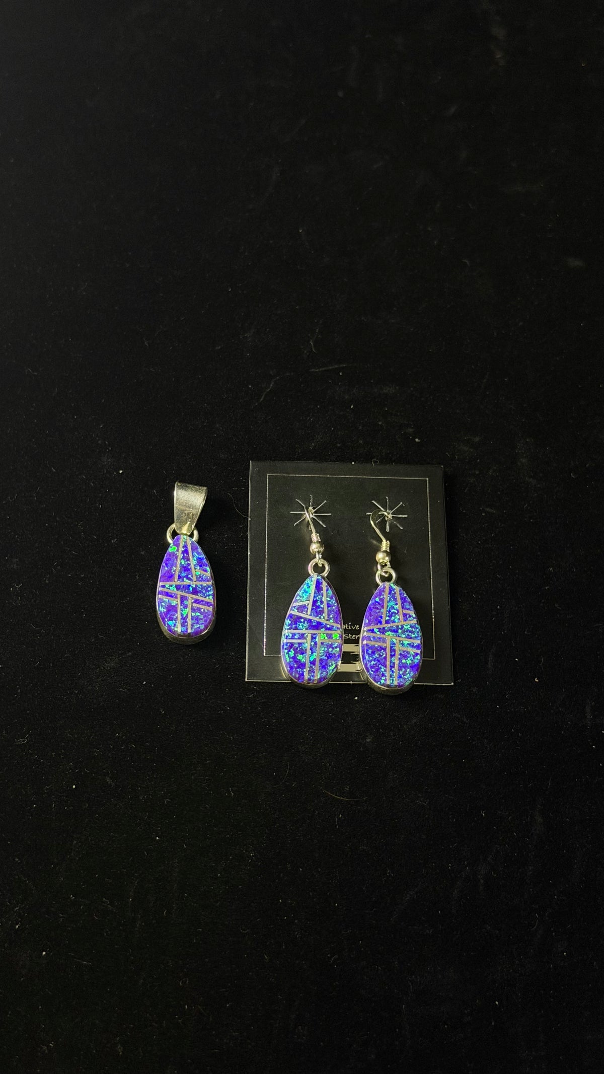 Navajo Made Opal (Man Made) and Sterling Silver Inlay Pendant/Earring Set