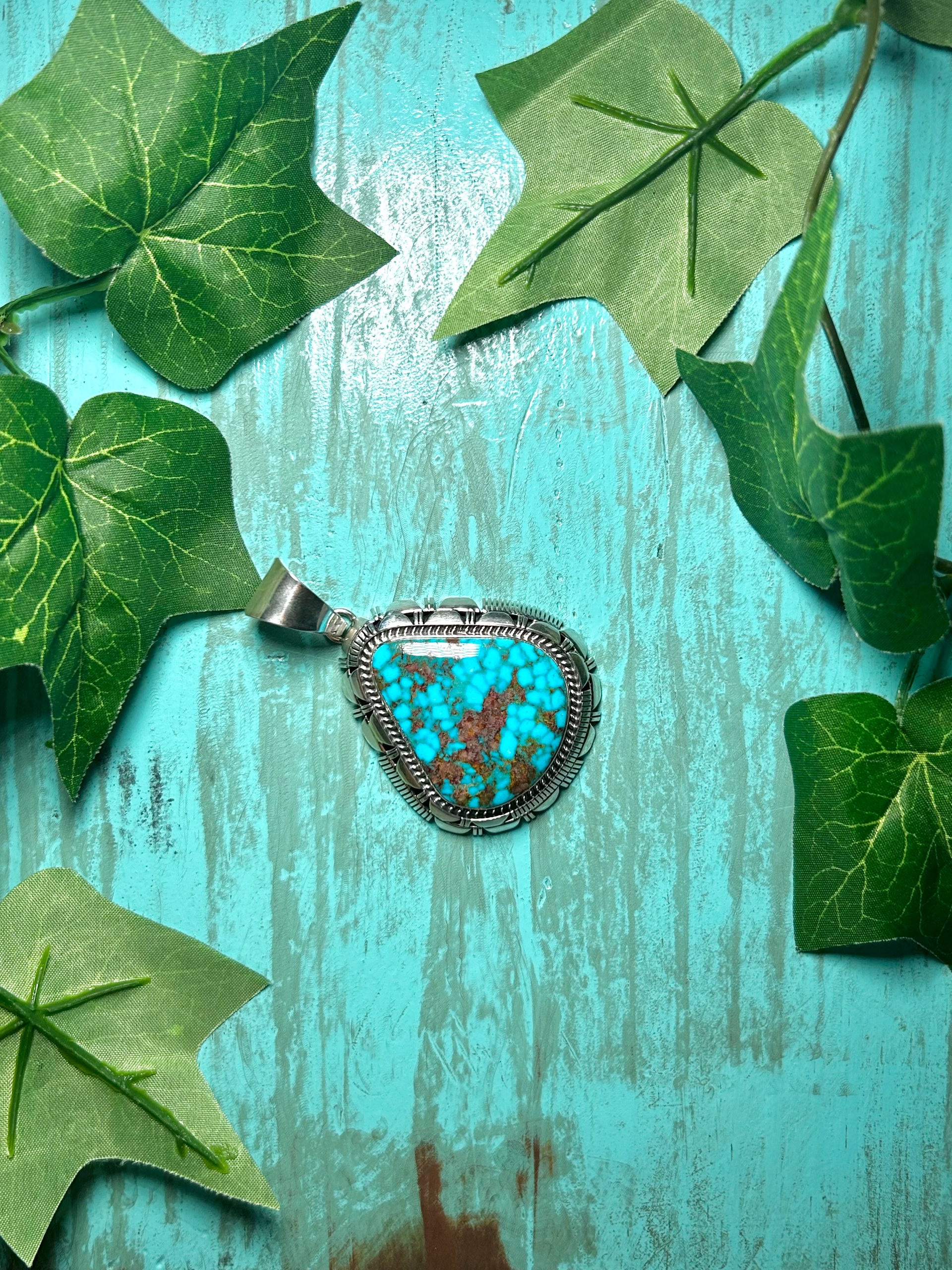 Larry Moses Yazzie Birds Eye Kingman  & Sterling Silver Pendant