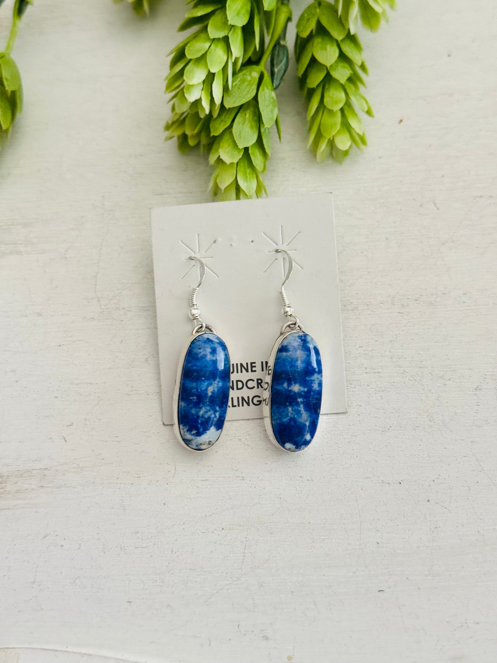 Navajo Made Denim Lapis & Sterling Silver Dangle Earrings