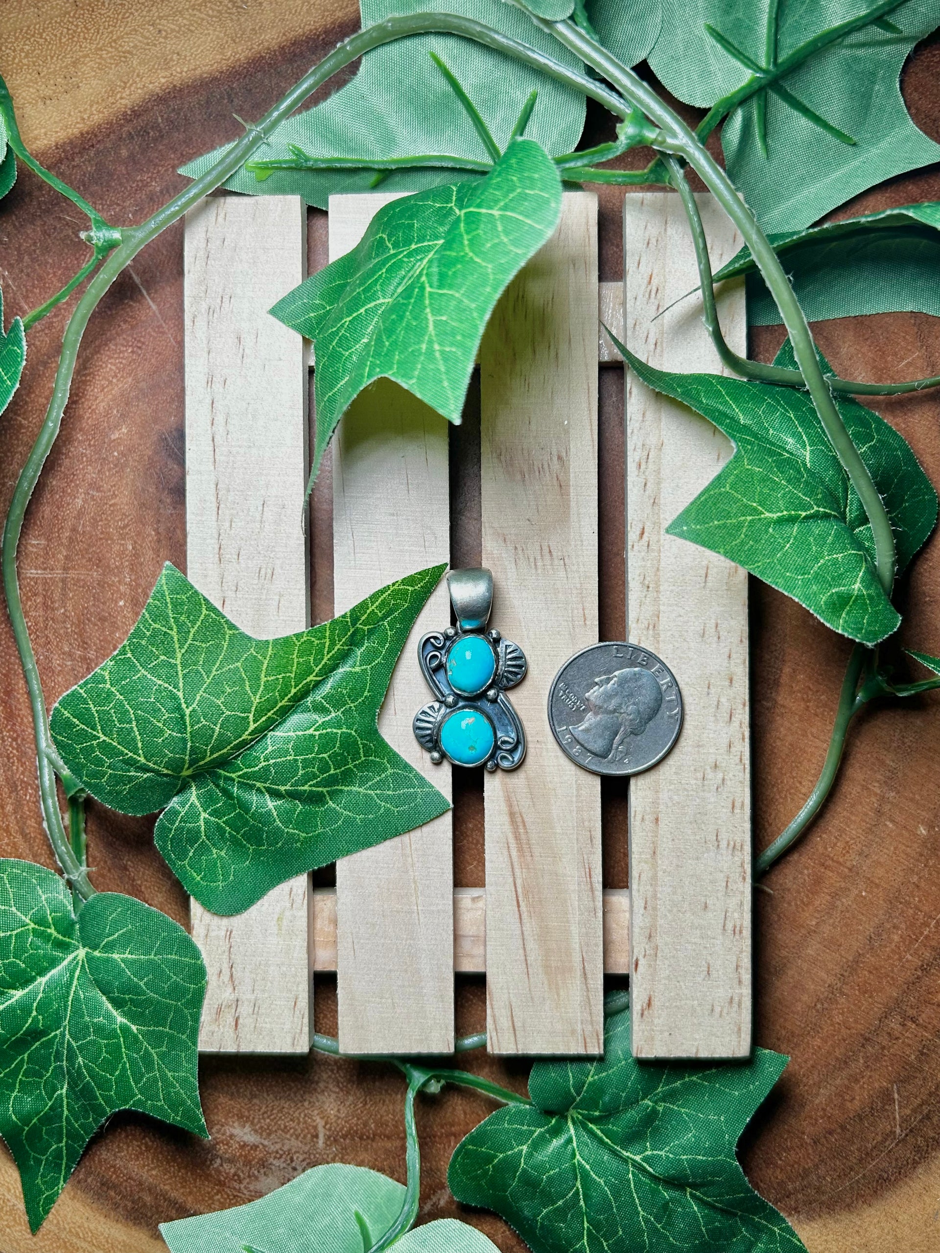 Navajo Made Kingman Turquoise & Sterling Silver Pendant