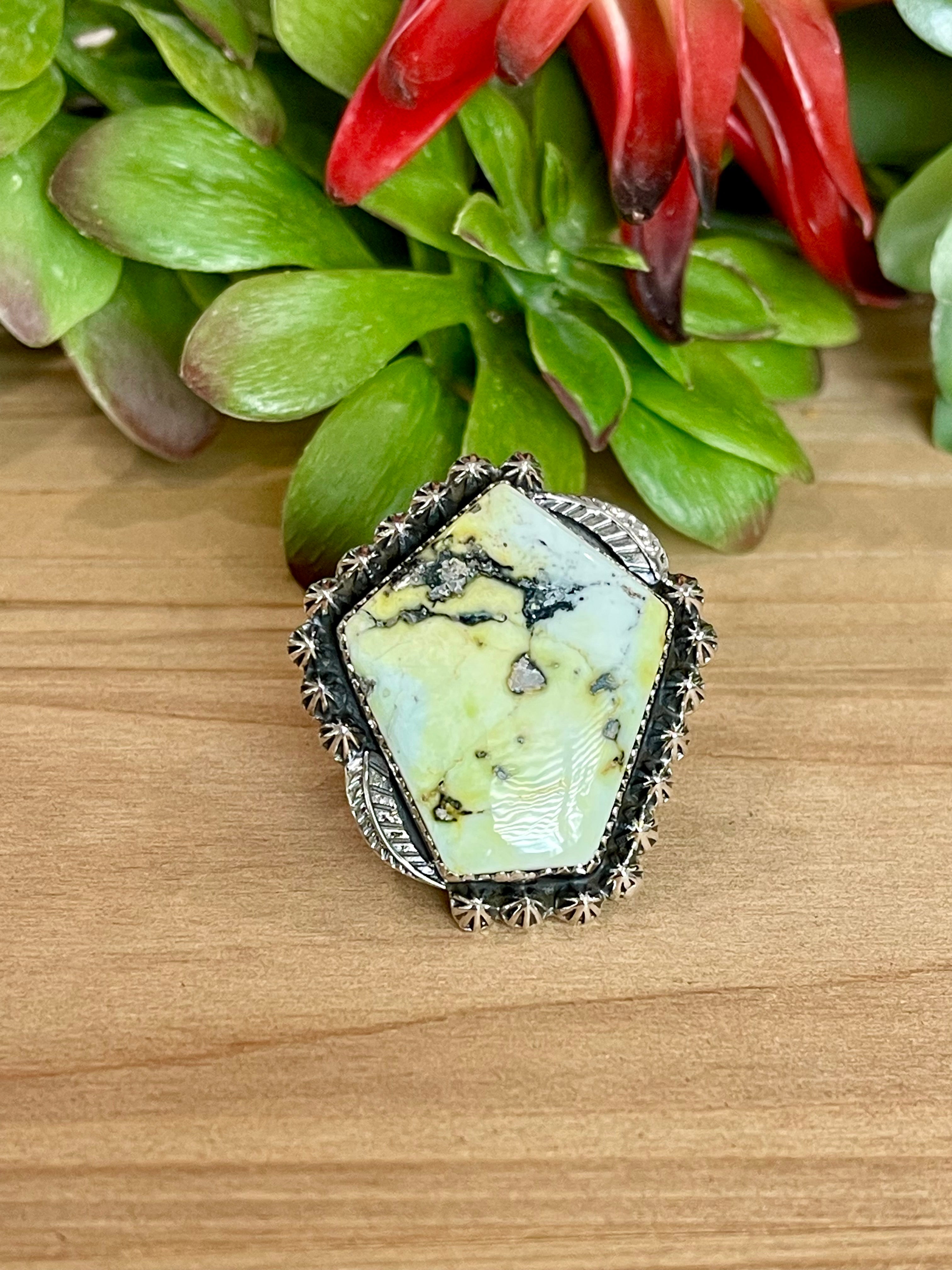 Southwest Handmade Palomino Variscite & Sterling Silver Adjustable Ring