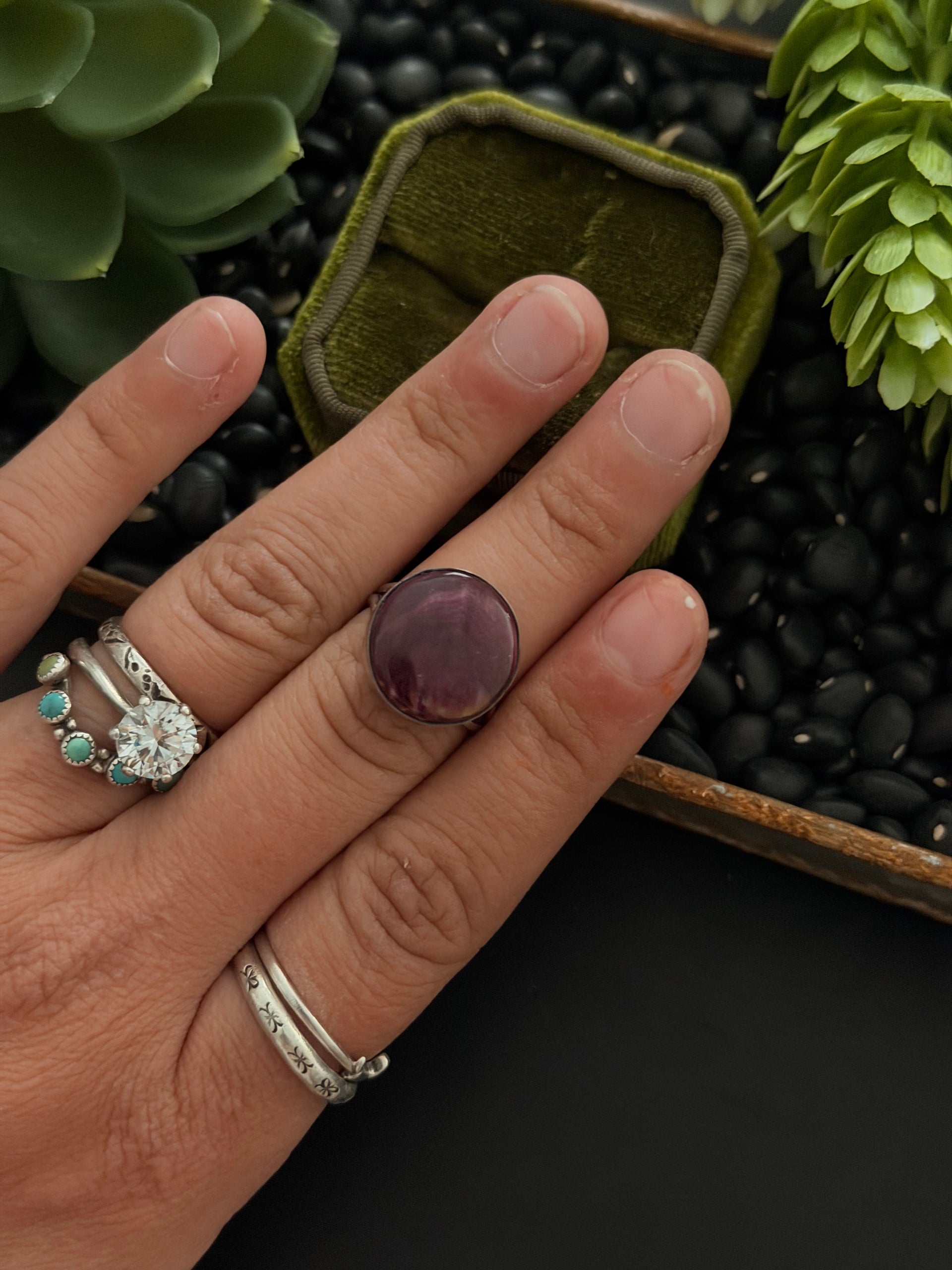 Navajo Made Purple Spiny Oyster & Sterling Silver Ring