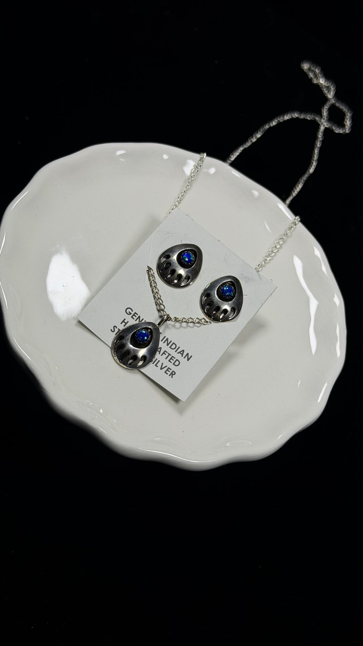 Navajo Made Opal (Man Made) and Sterling Silver Necklace Set