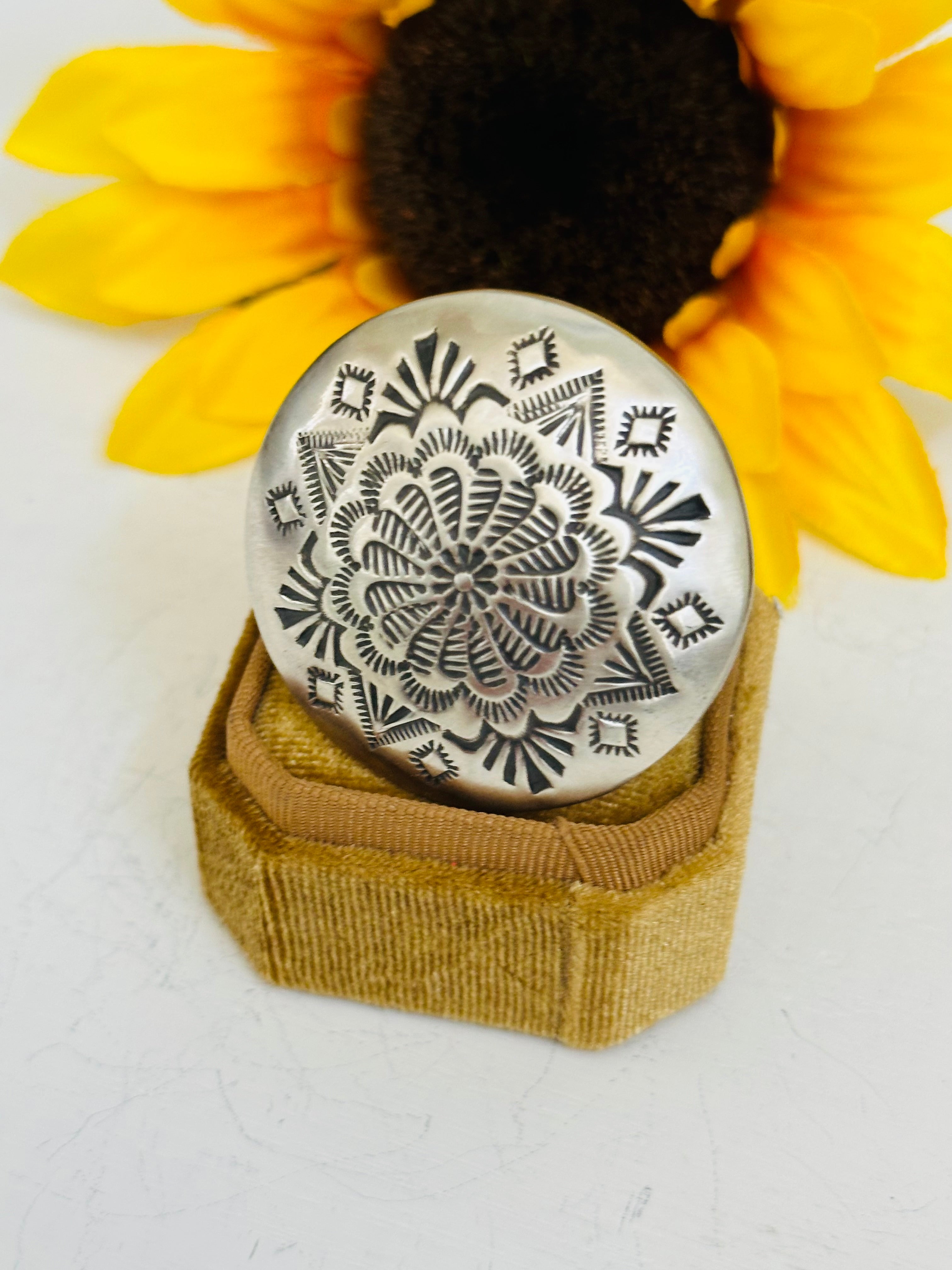 Leander Tahe Sterling Silver Concho Adjustable Ring