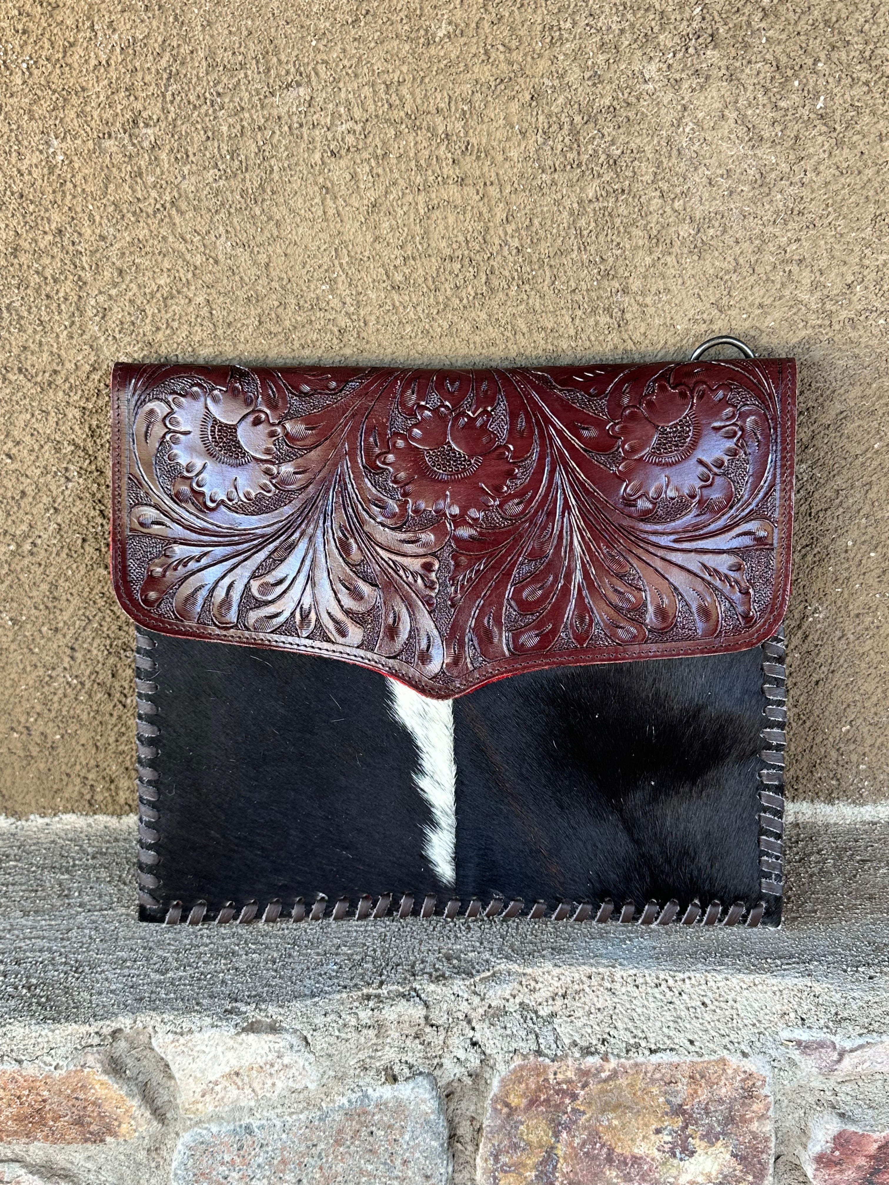 Genuine Tooled Leather & Cowhide Purse