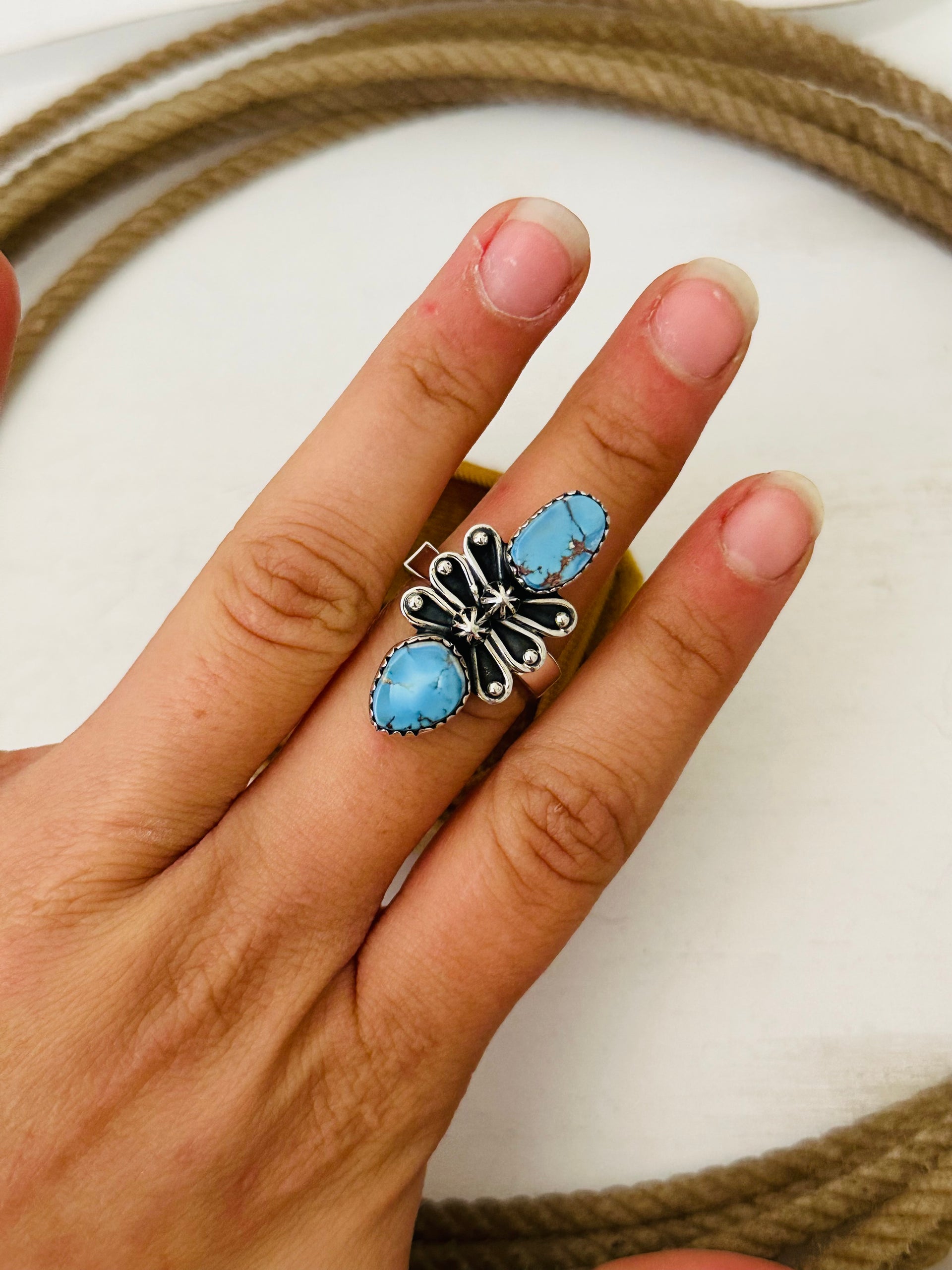 Southwest Handmade Golden Hills Turquoise & Sterling Silver Adjustable Ring