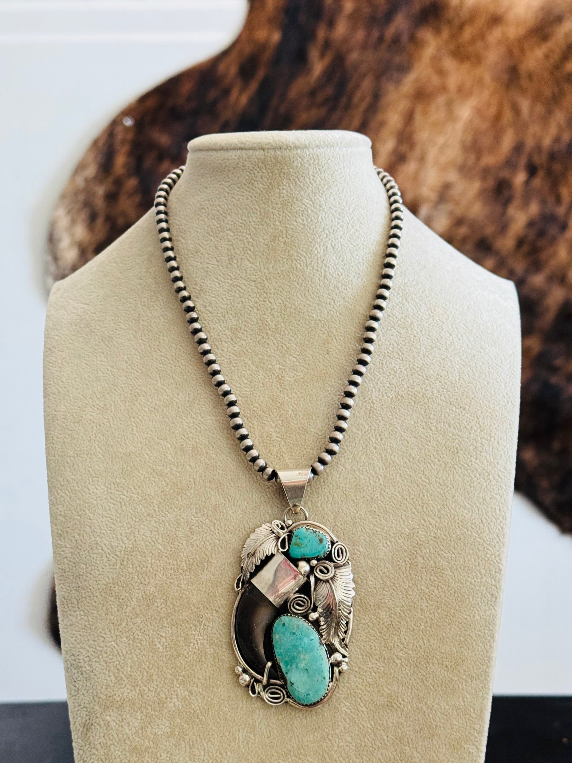 Navajo Made Kingman Turquoise & Sterling Silver Pendant