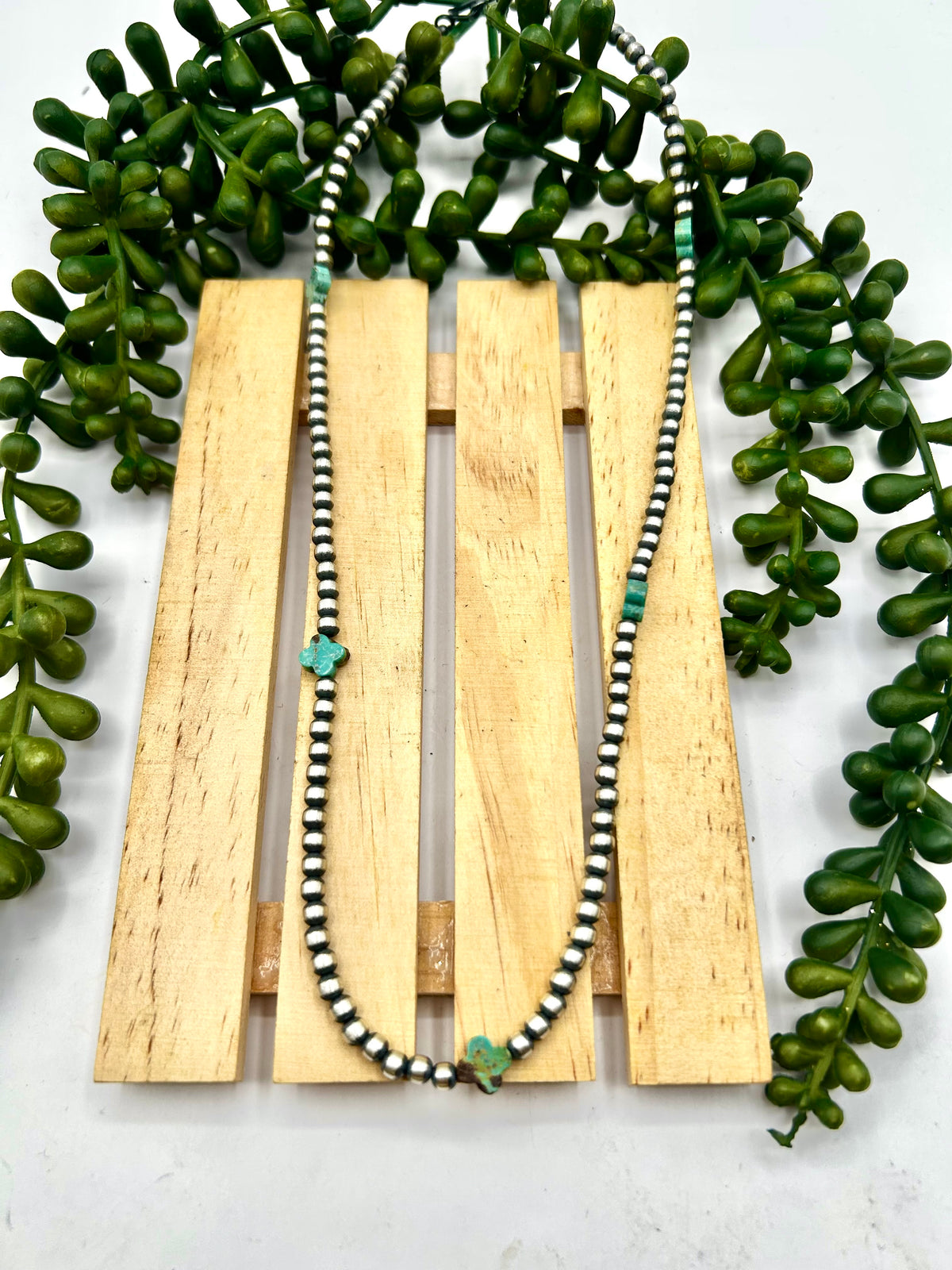 Navajo Made Strung Kingman Turquoise & Sterling Silver Necklace