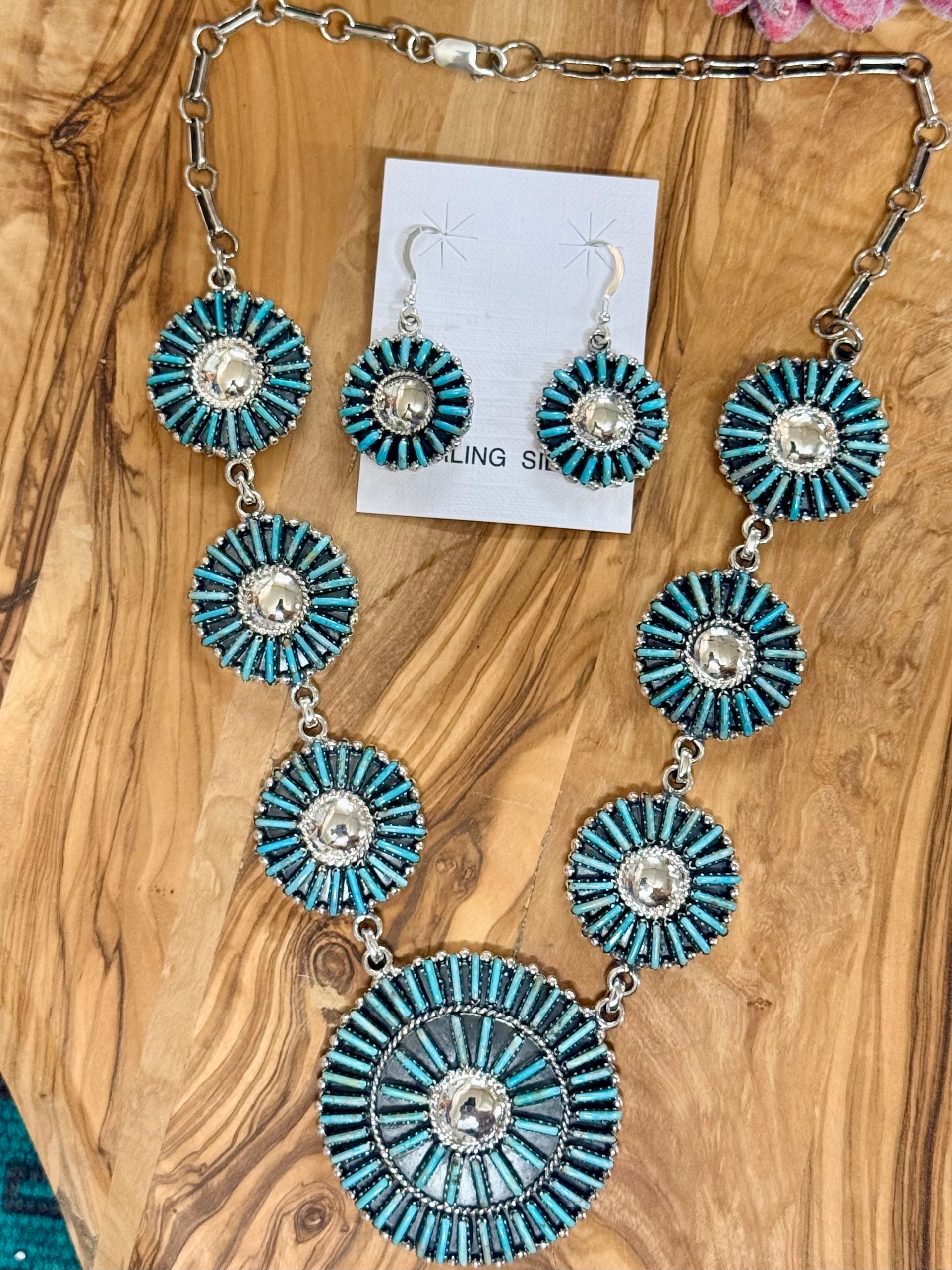 Southwest Handmade Turquoise & Sterling Silver Necklace Set