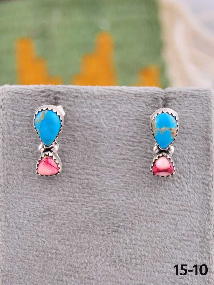 Southwest Made Multi Stone & Sterling Silver Post Earrings