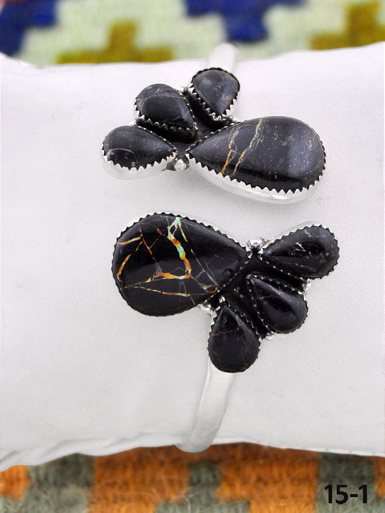 Southwest Handmade Black Jack Turquoise & Sterling Silver Cuff Bracelet