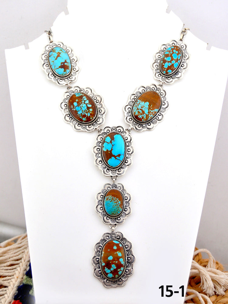 Southwest Handmade Number 8 Turquoise & Sterling Silver Necklace