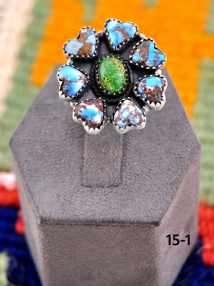 Southwest Made Multi Stone & Sterling Silver Adjustable Ring