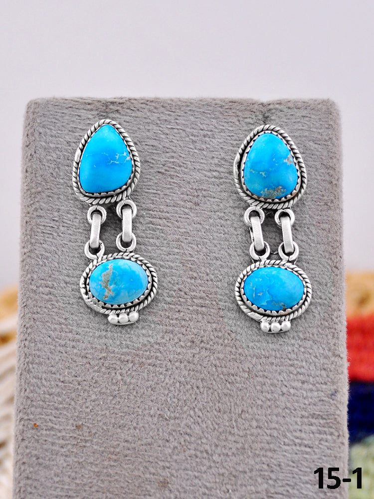 Southwest Handmade White Water Turquoise & Sterling Silver Post Earrings