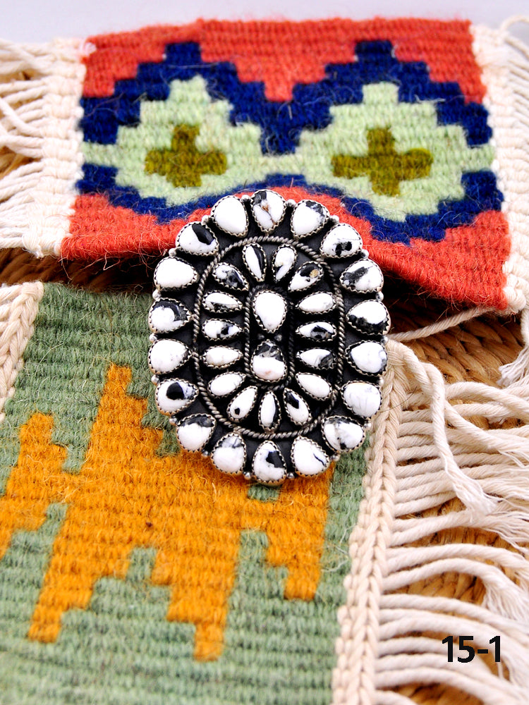 Southwest Made White Buffalo & Sterling Silver Cluster Adjustable Ring