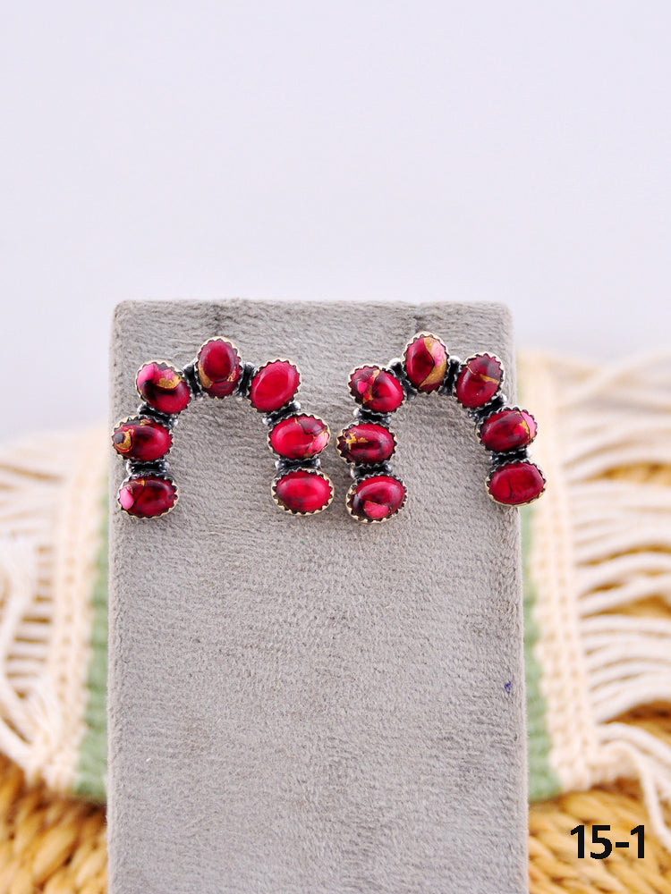 Southwest Made Rose Dahlia & Sterling Silver Post Earrings