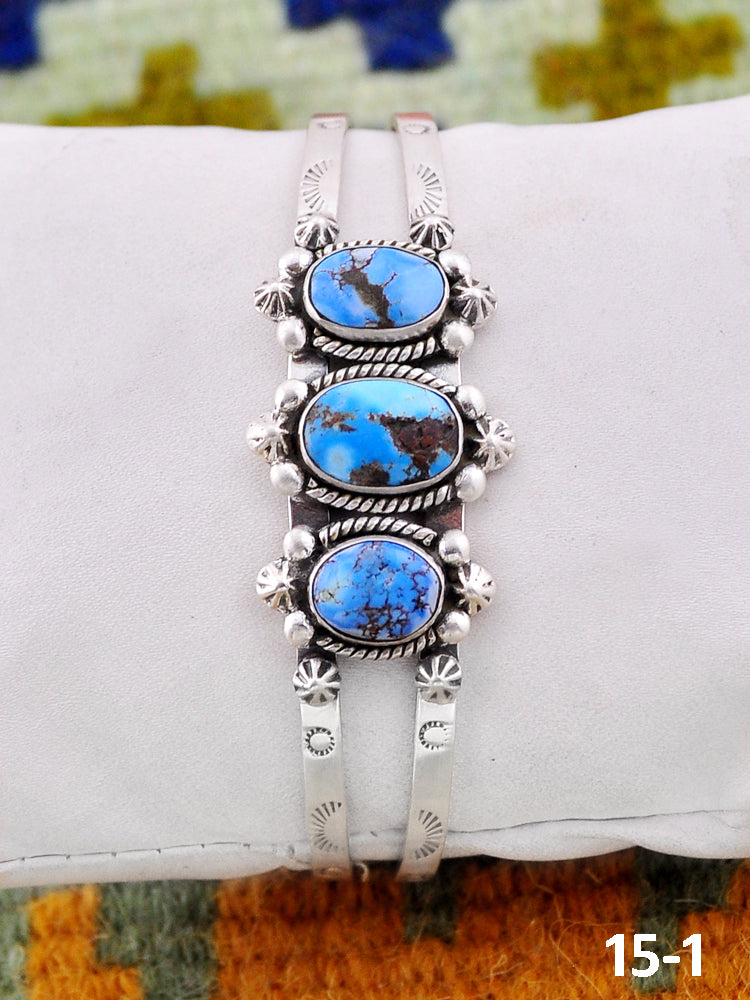 Southwest Handmade Golden Hill’s Turquoise & Sterling Silver Cuff Bracelet