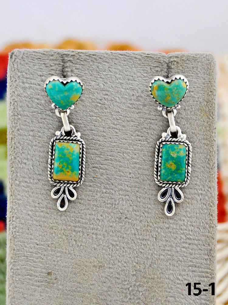 Southwest Made Cripple Creek Turquoise & Sterling Silver Post Dangle Earrings