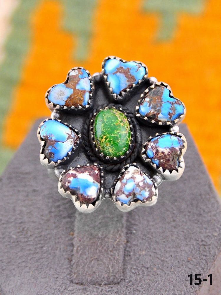 Southwest Made Multi Stone & Sterling Silver Adjustable Ring