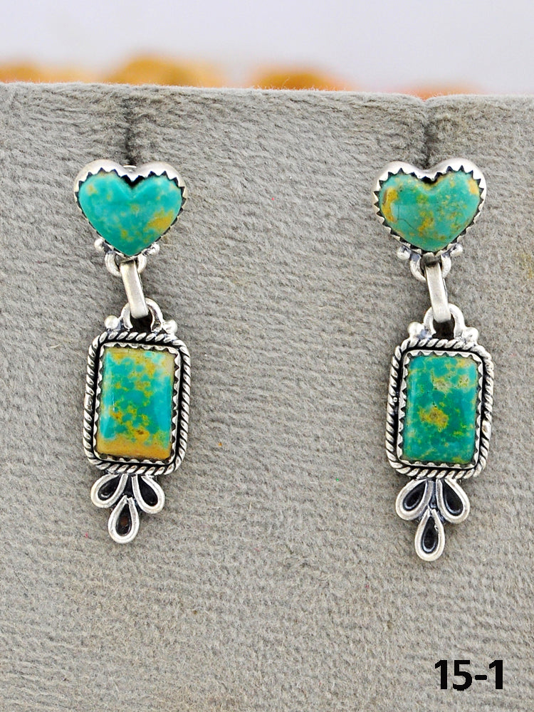 Southwest Made Cripple Creek Turquoise & Sterling Silver Post Dangle Earrings